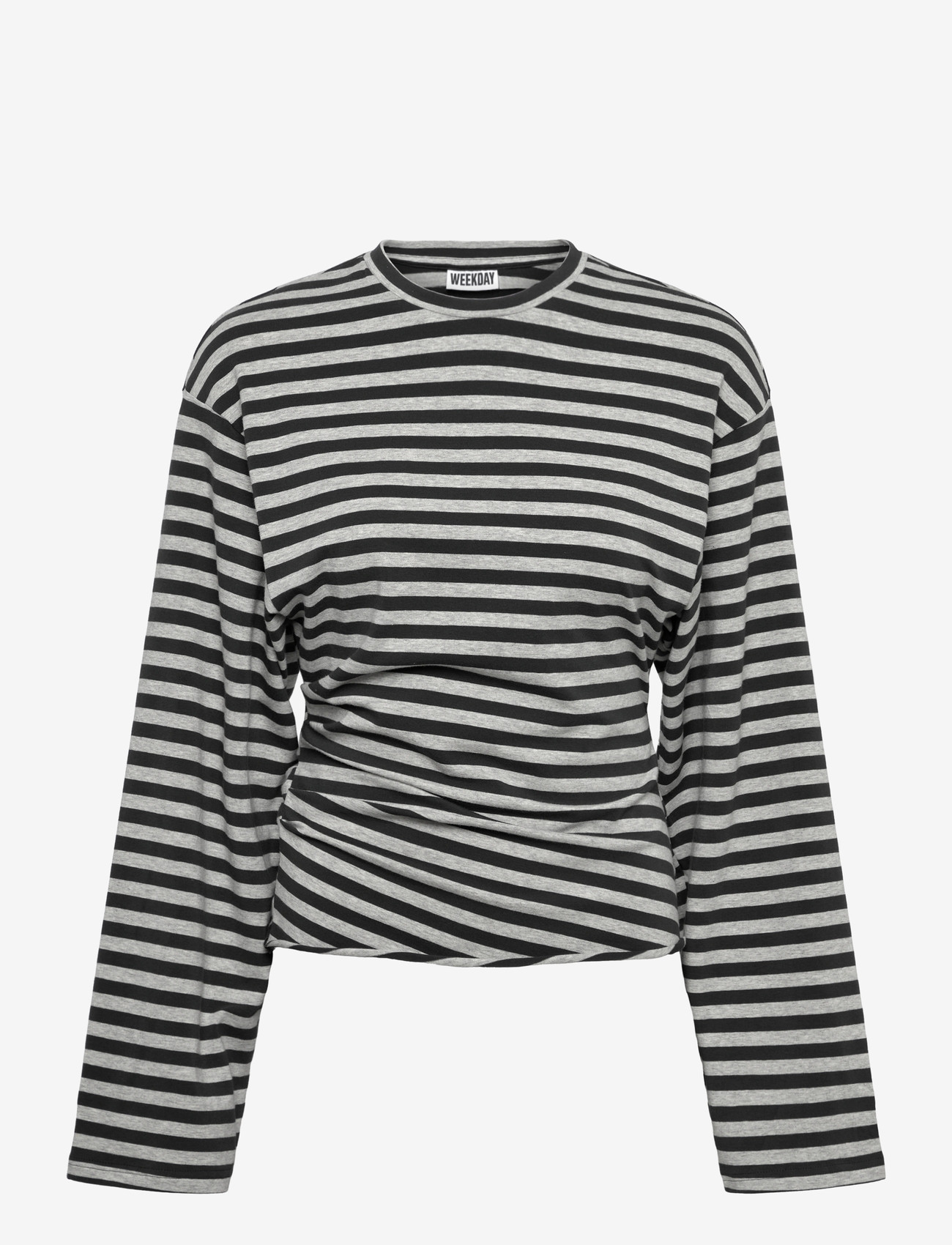 Weekday - Ruched Long-Sleeved T-shirt - langärmlige tops - grey melange stripe - 0