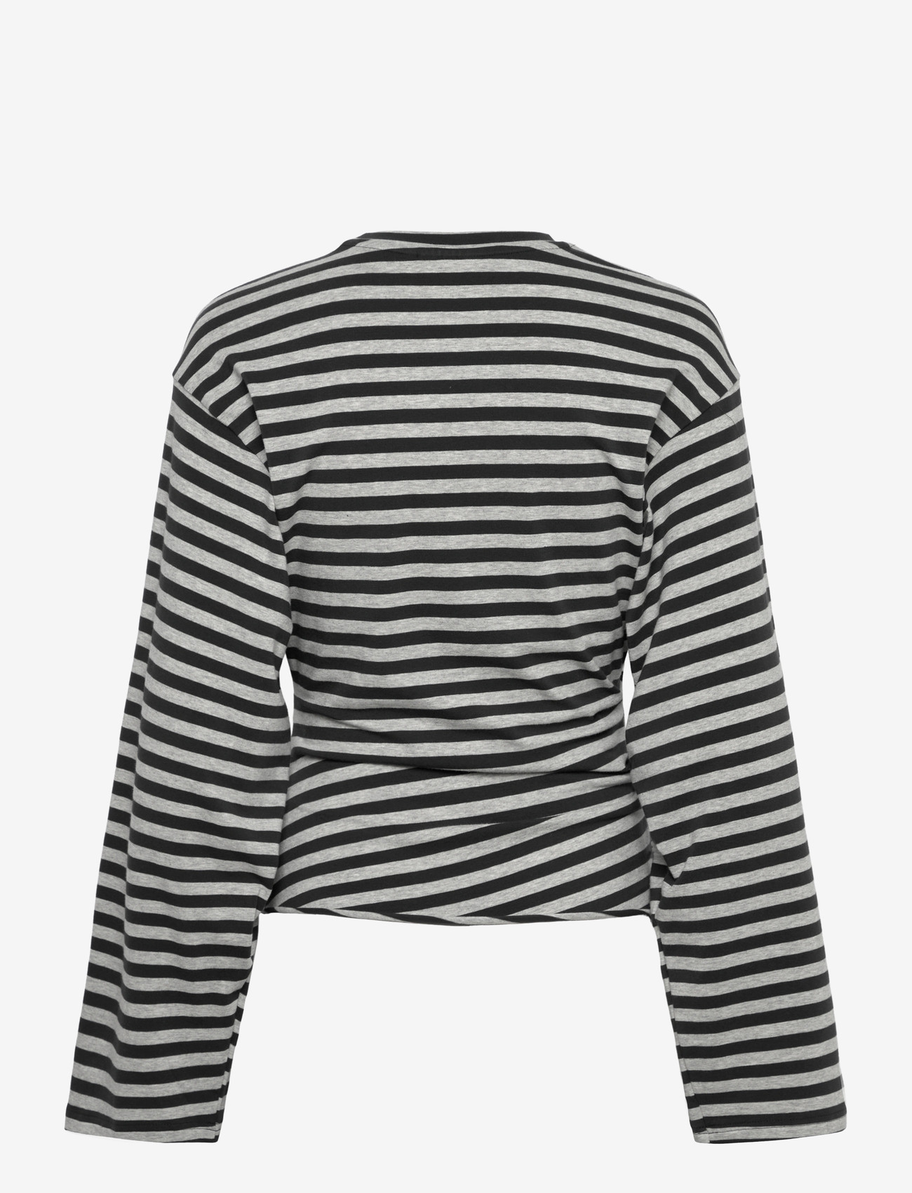 Weekday - Ruched Long-Sleeved T-shirt - langärmlige tops - grey melange stripe - 1
