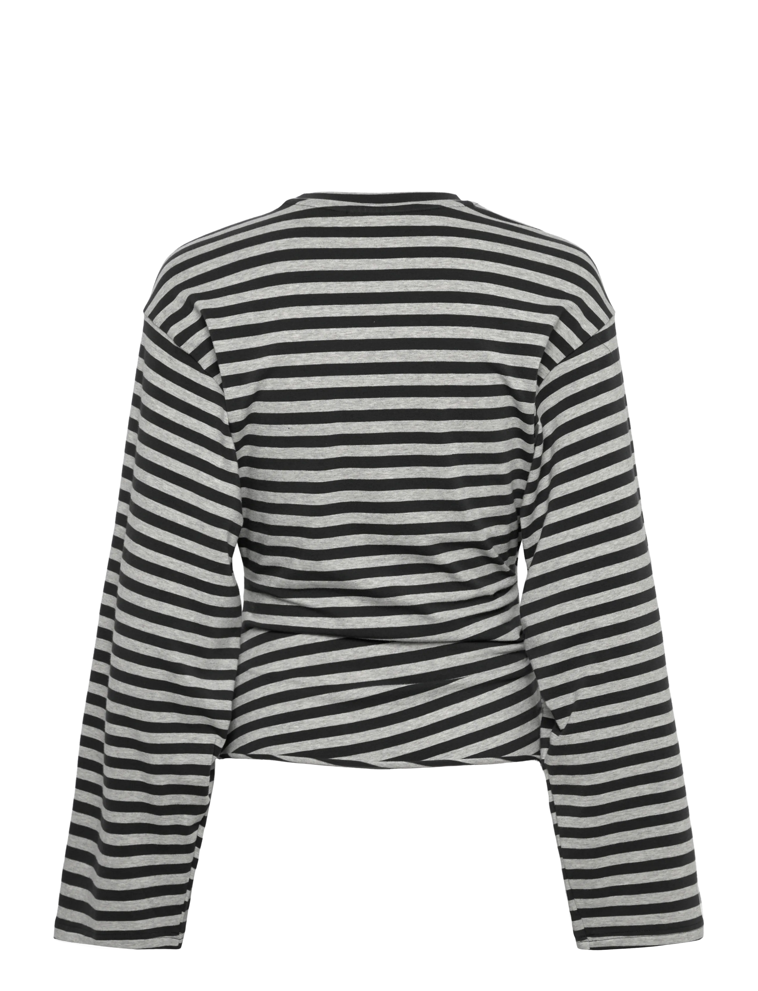 Weekday - Ruched Long-Sleeved T-shirt - long-sleeved tops - grey melange stripe - 1
