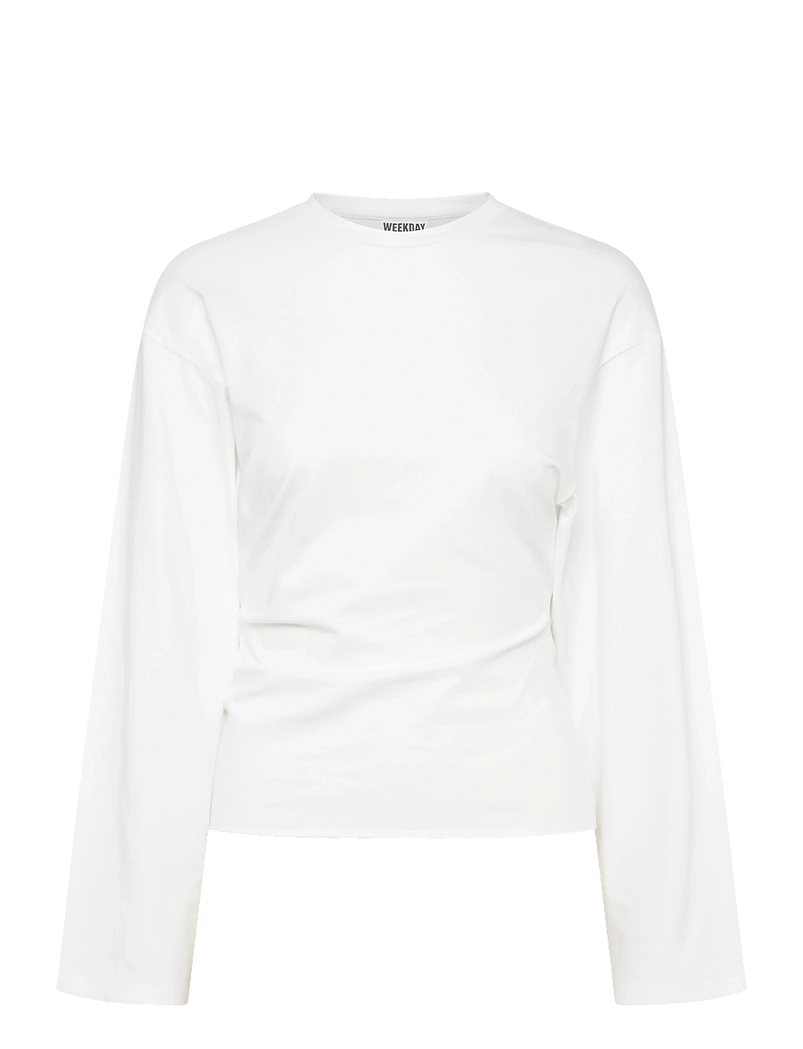 Weekday - Ruched Long-Sleeved T-shirt - langærmede toppe - white - 0