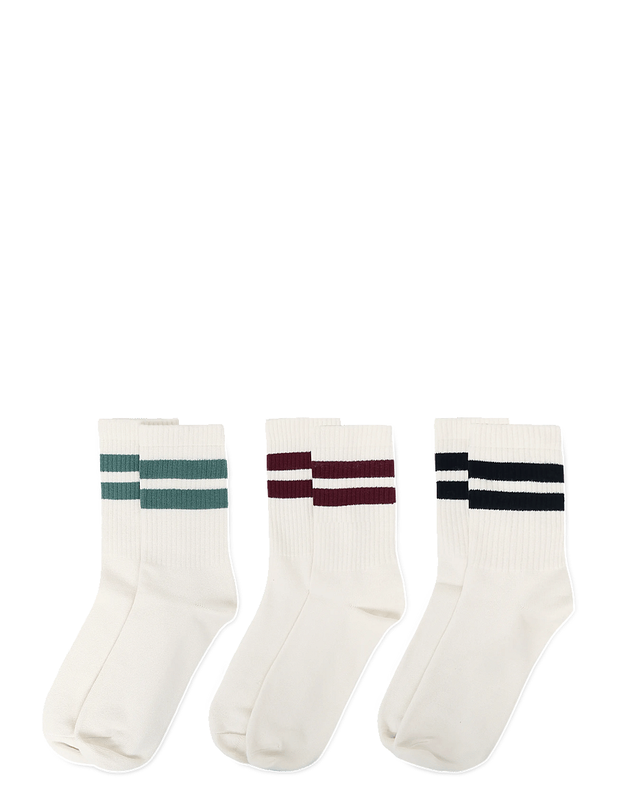 Weekday - 3-pack Striped Sport Socks - sokker - white dusty light - 1