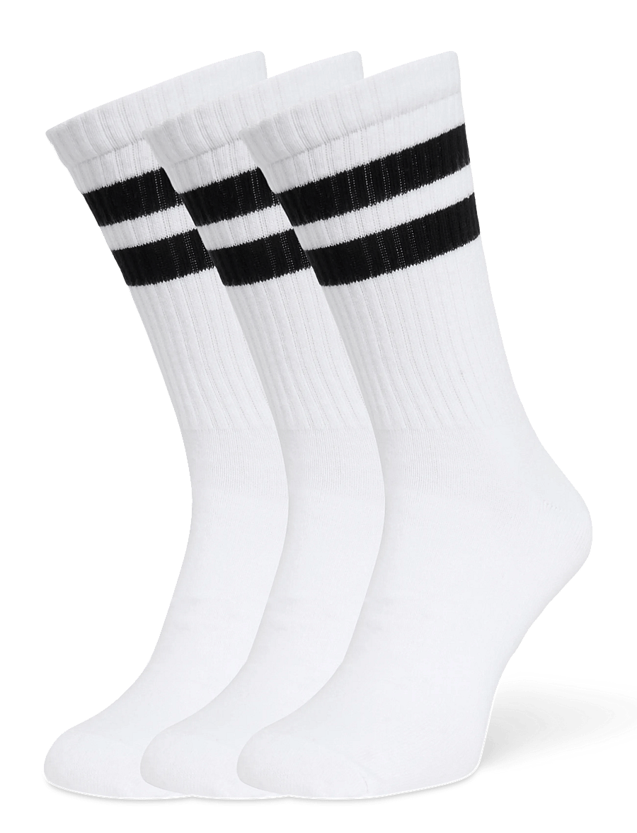 Weekday - 3-pack Striped Sport Socks - tennissocken - white w black stripe - 0