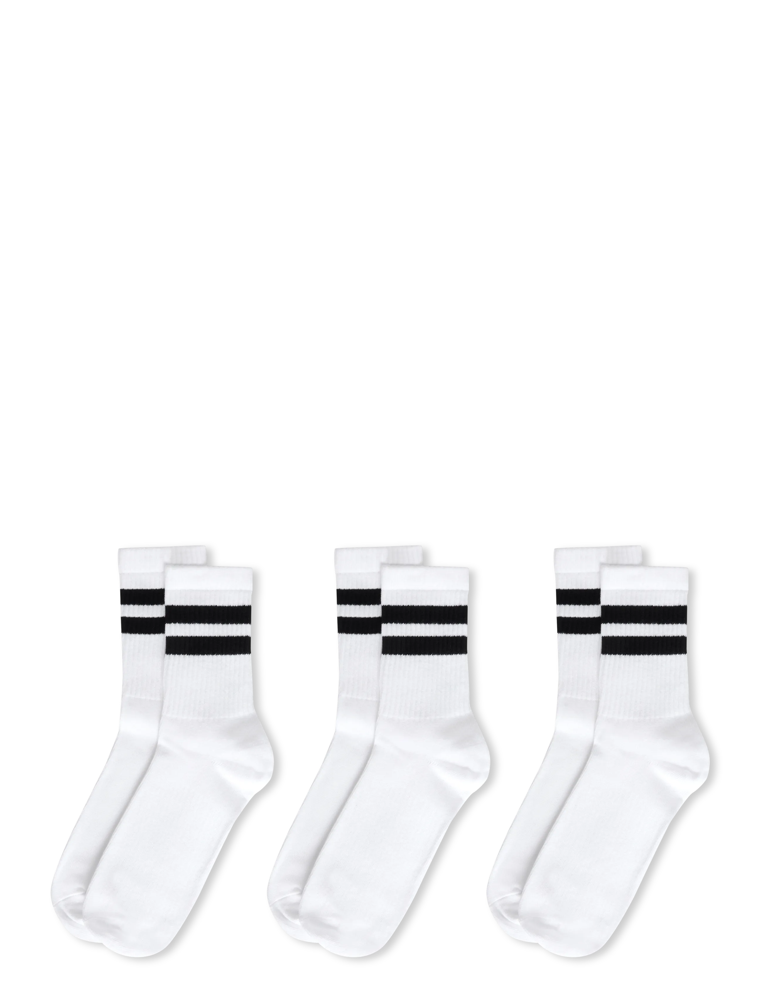 Weekday - 3-pack Striped Sport Socks - tennissocken - white w black stripe - 1