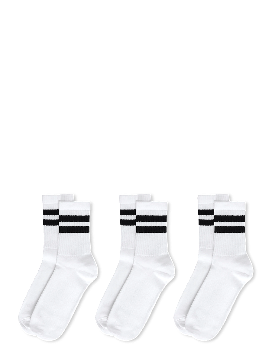 Weekday - 3-pack Striped Sport Socks - tennissocken - white w black stripe - 1