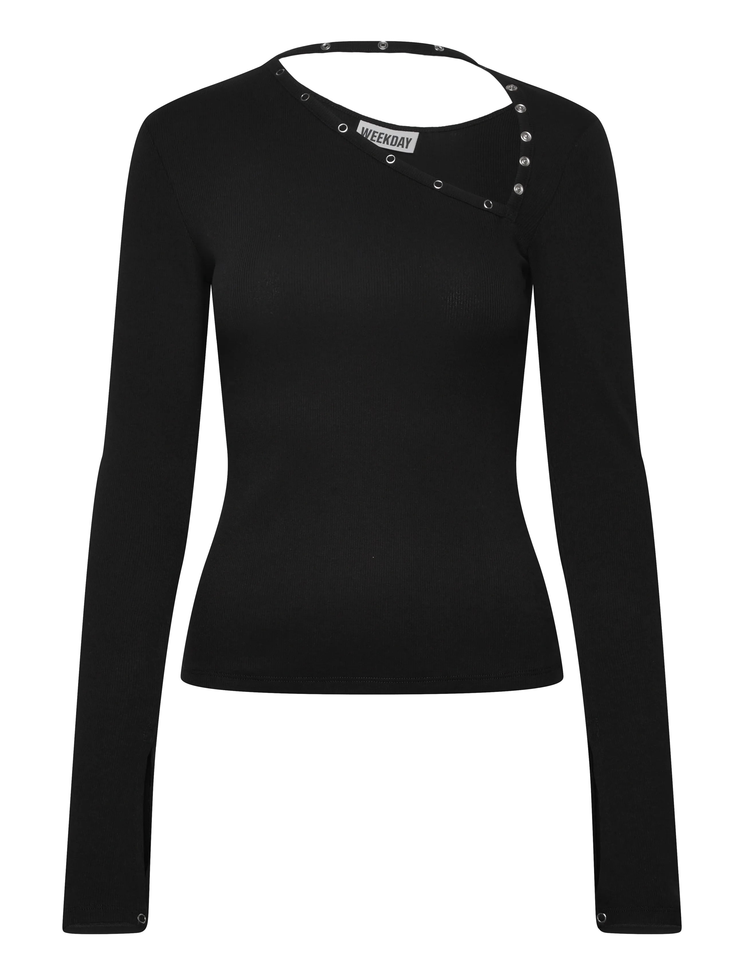 Weekday Asymmetric Button Long Sleeve, Kvinder, Asymmetrisk Knap Langærmet Top, Sort, Str: S