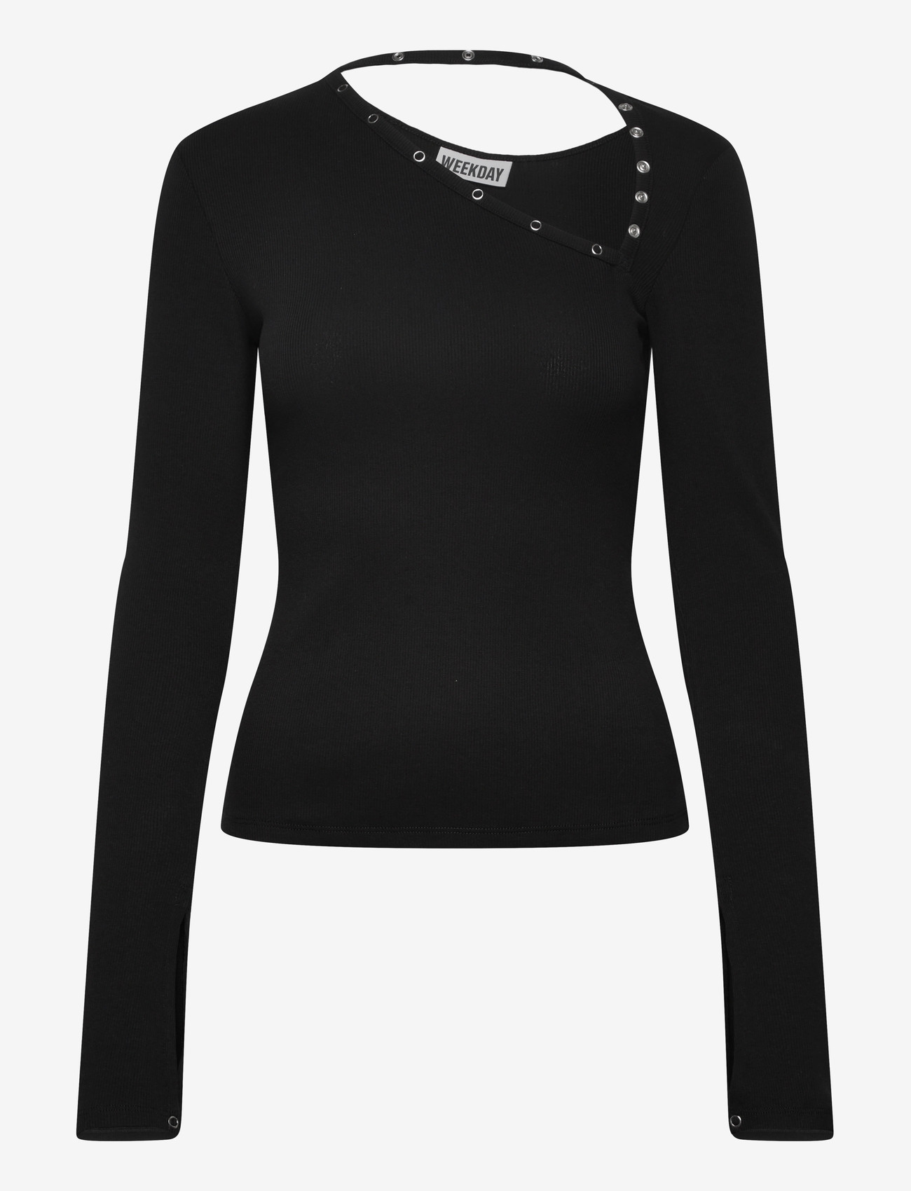 Weekday - Asymmetric Button Long Sleeve - långärmade toppar - black - 0