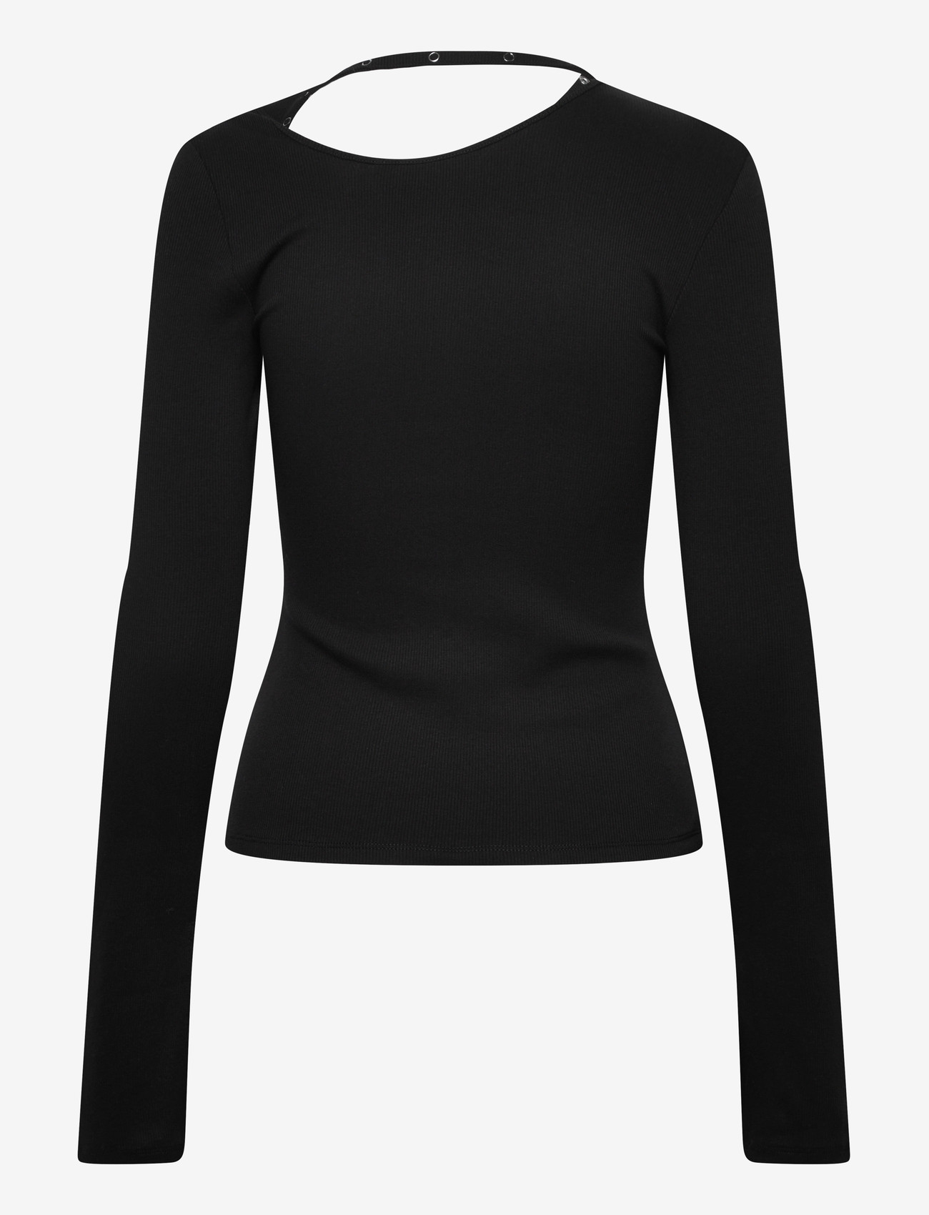 Weekday - Asymmetric Button Long Sleeve - långärmade toppar - black - 1