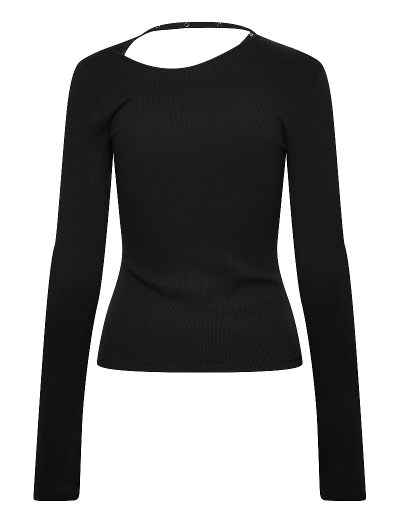 Weekday - Asymmetric Button Long Sleeve - långärmade toppar - black - 1