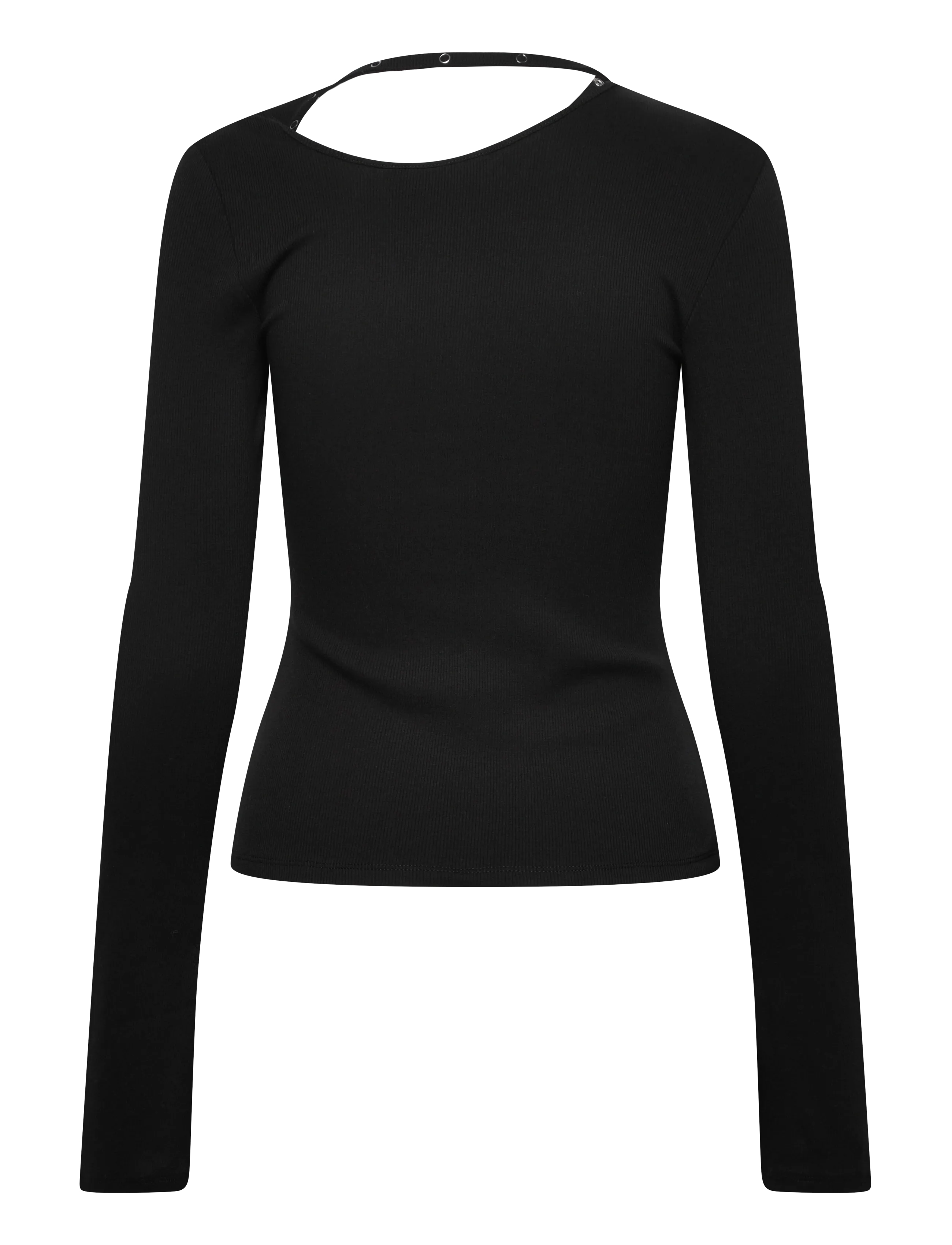 Weekday - Asymmetric Button Long Sleeve - langärmlige tops - black - 1
