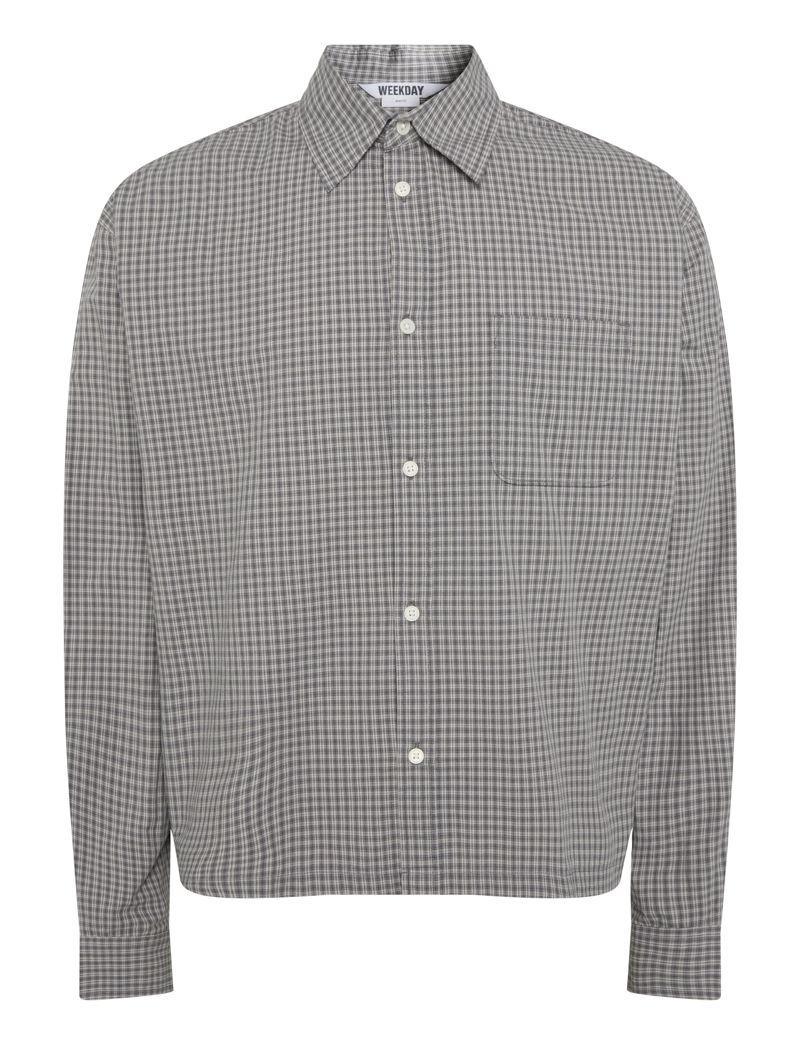 Weekday Relaxed Boxy Poplin Shirt - Shirts - STEEL BLUE/OFFWHITE MINICHECK / grey