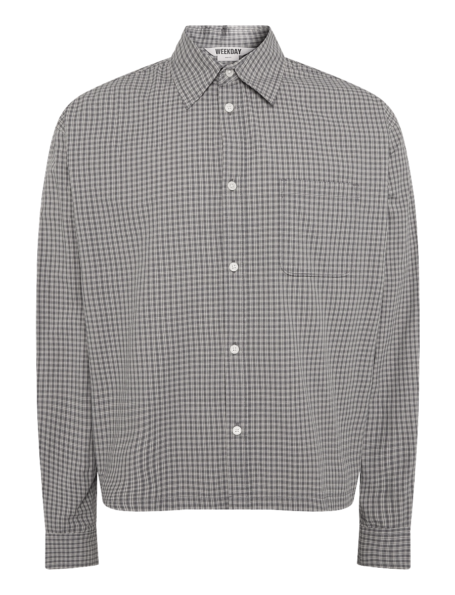 Weekday - Relaxed Boxy Poplin Shirt - checkered shirts - steel blue/offwhite minicheck - 0