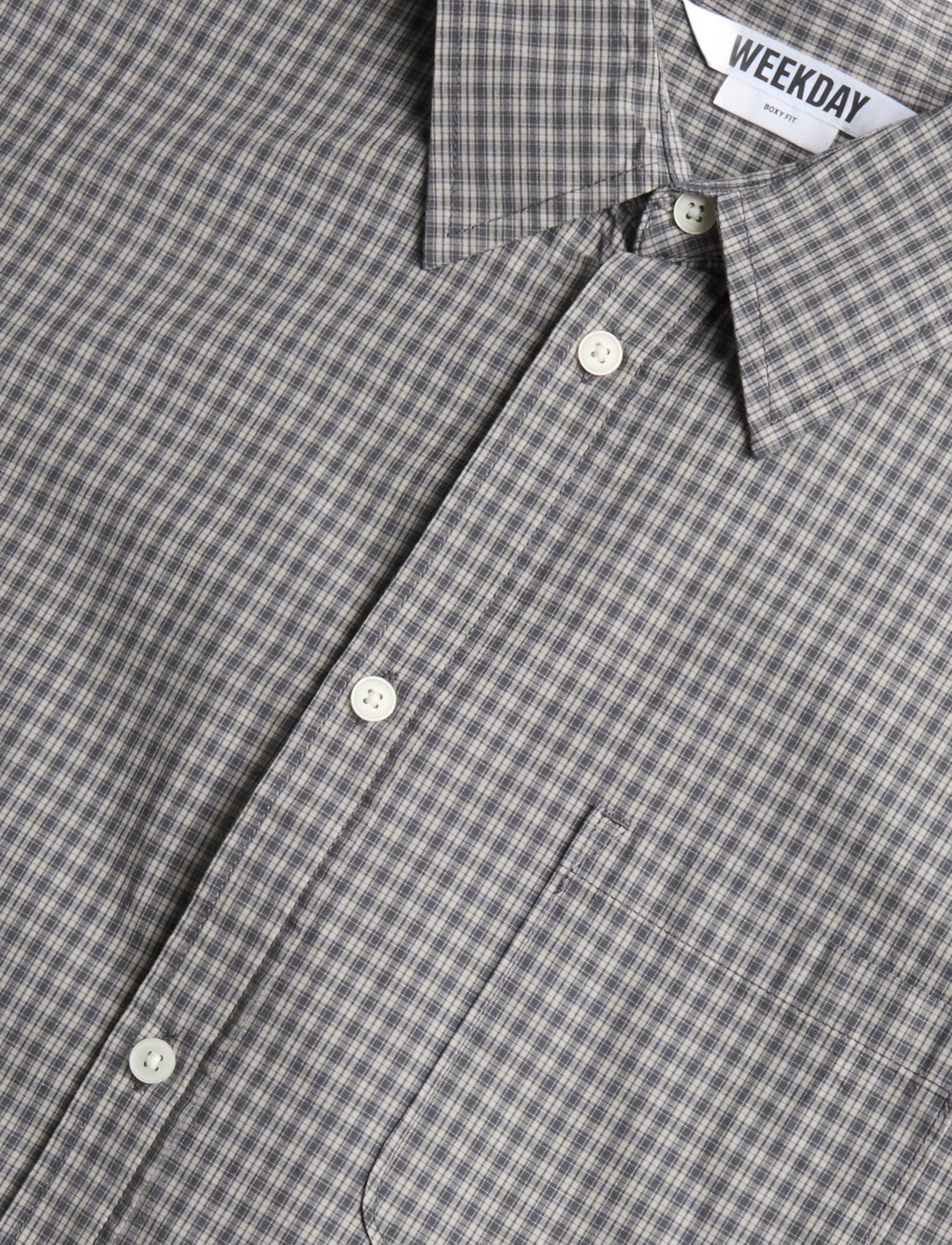 Weekday - Relaxed Boxy Poplin Shirt - checkered shirts - steel blue/offwhite minicheck - 2