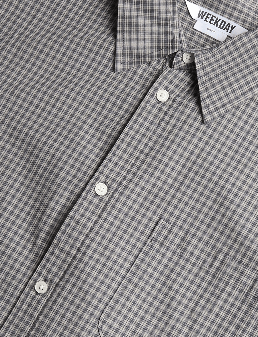 Weekday - Relaxed Boxy Poplin Shirt - checkered shirts - steel blue/offwhite minicheck - 2