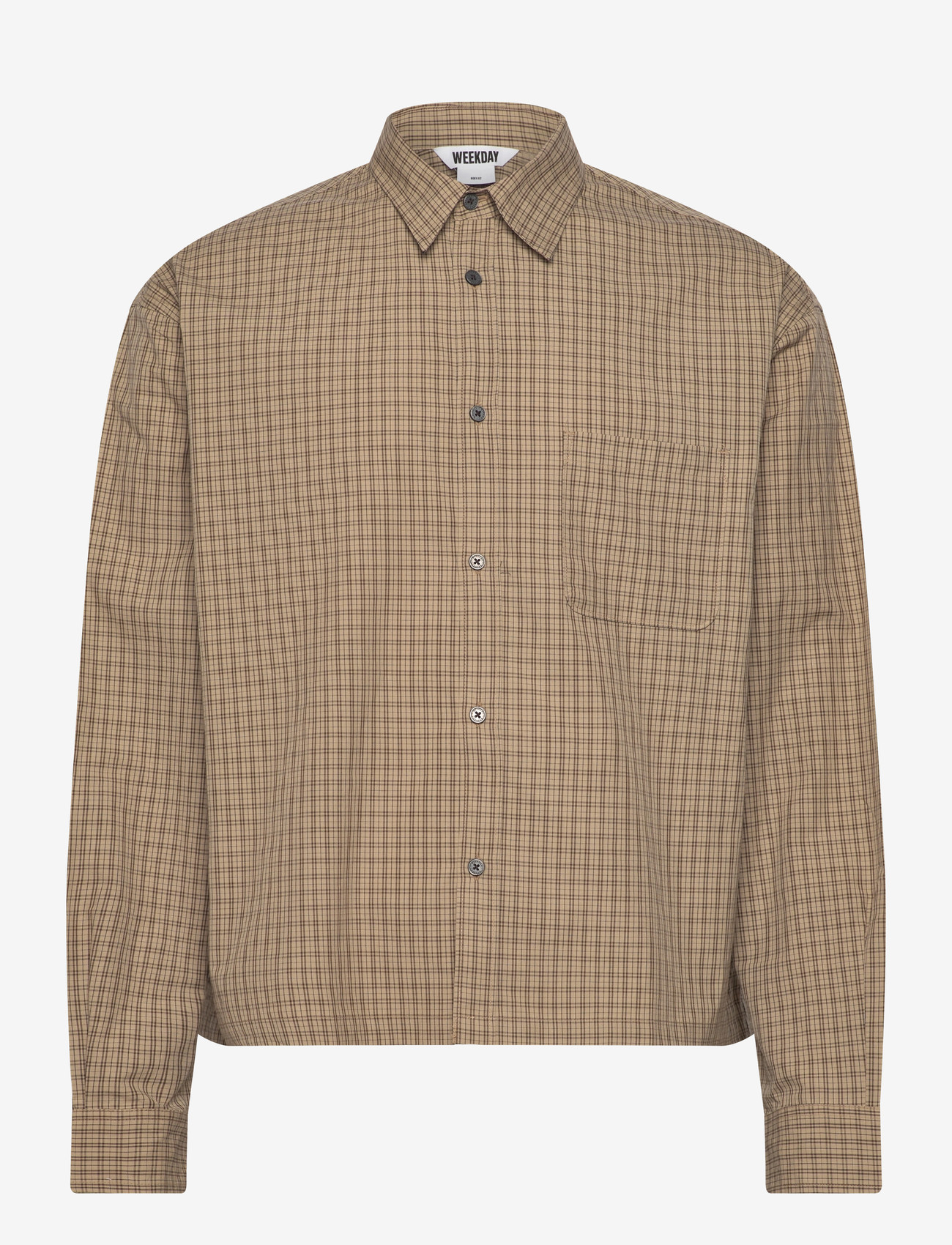 Weekday - Long Sleeve Loose Poplin Shirt - rutiga skjortor - beige check - 0