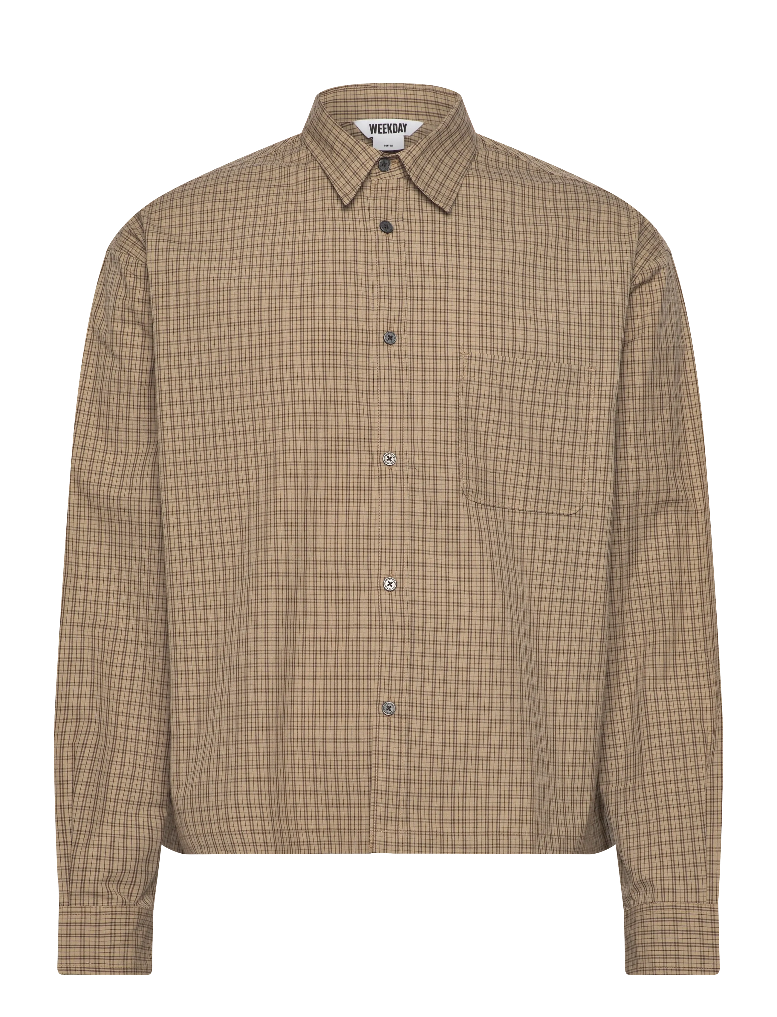 Weekday Long Sleeve Loose Poplin Shirt - Streetwear - BEIGE CHECK / beige
