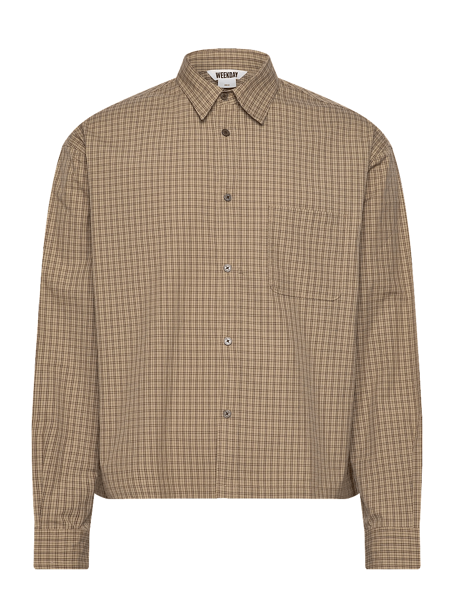 Weekday - Relaxed Boxy Poplin Shirt - checkered shirts - beige check - 0