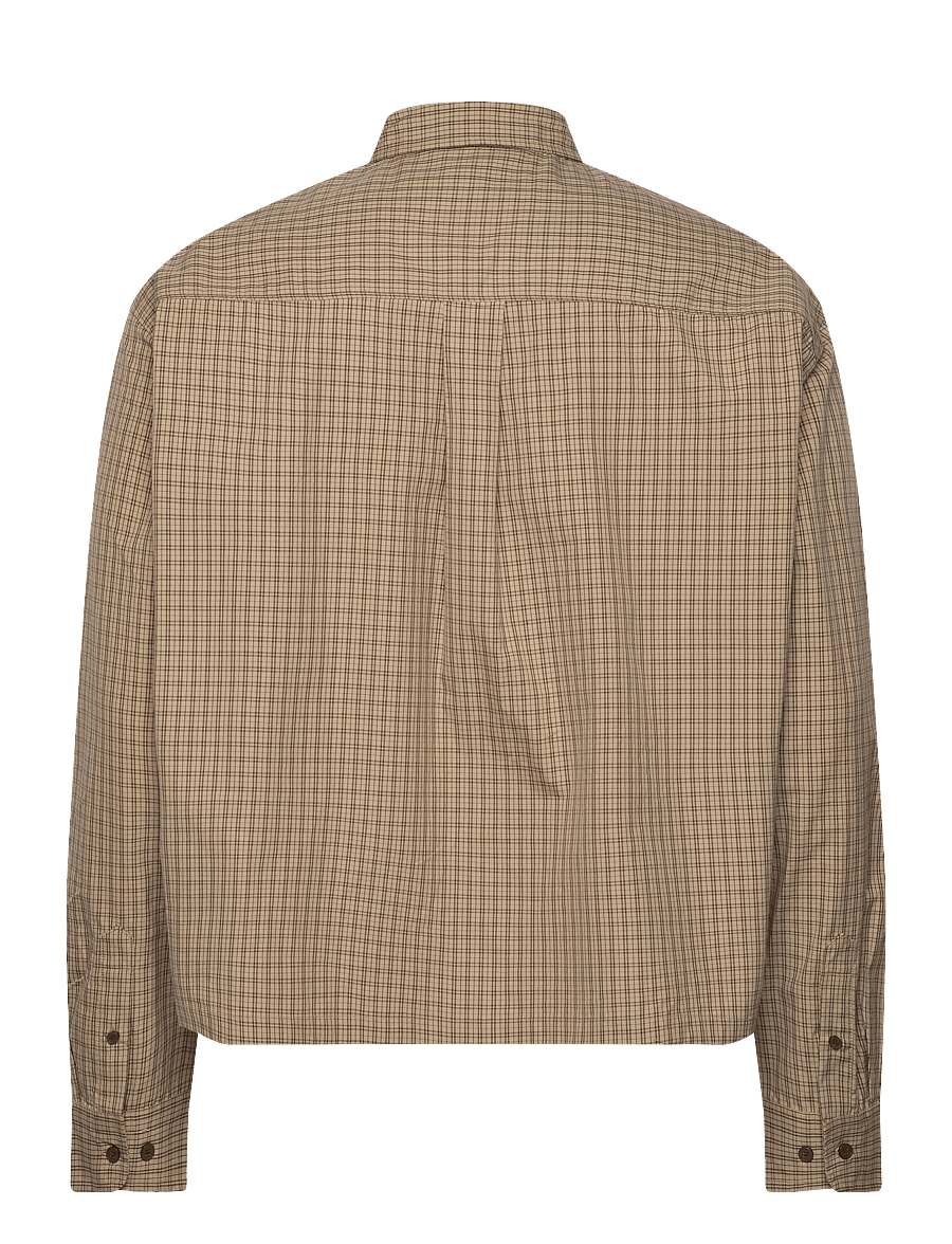 Weekday - Relaxed Boxy Poplin Shirt - checkered shirts - beige check - 1