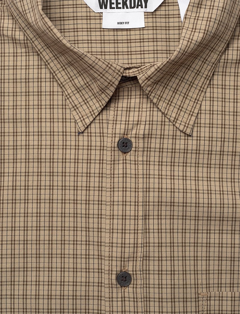 Weekday - Long Sleeve Loose Poplin Shirt - rutiga skjortor - beige check - 2