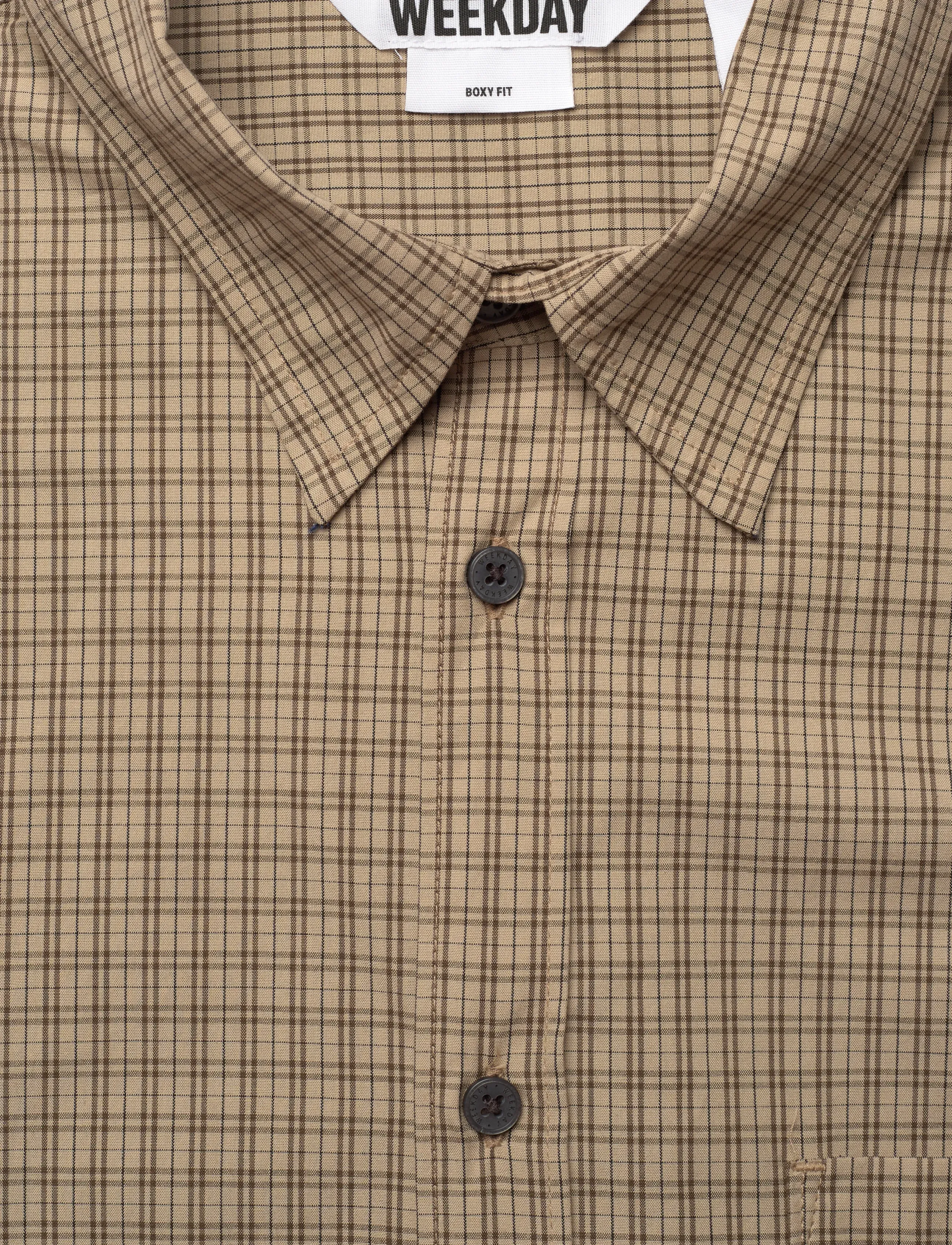Weekday - Long Sleeve Loose Poplin Shirt - ruudulised särgid - beige check - 2