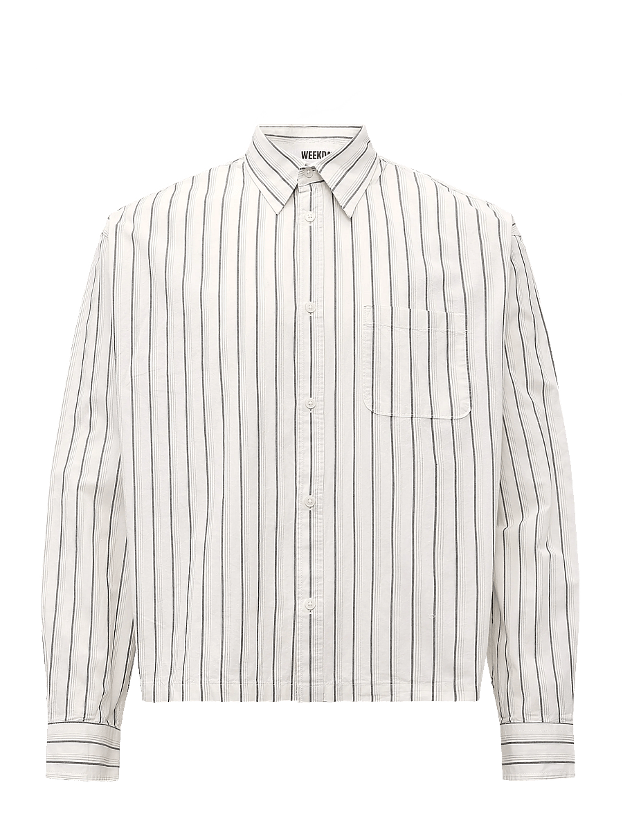 Weekday - Relaxed Boxy Poplin Shirt - ruudulised särgid - off white / black stripe - 0