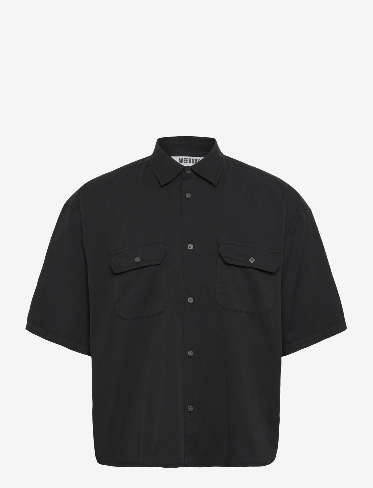 Weekday - Boxy Short-Sleeved Cotton Shirt - kortærmede skjorter - black - 0