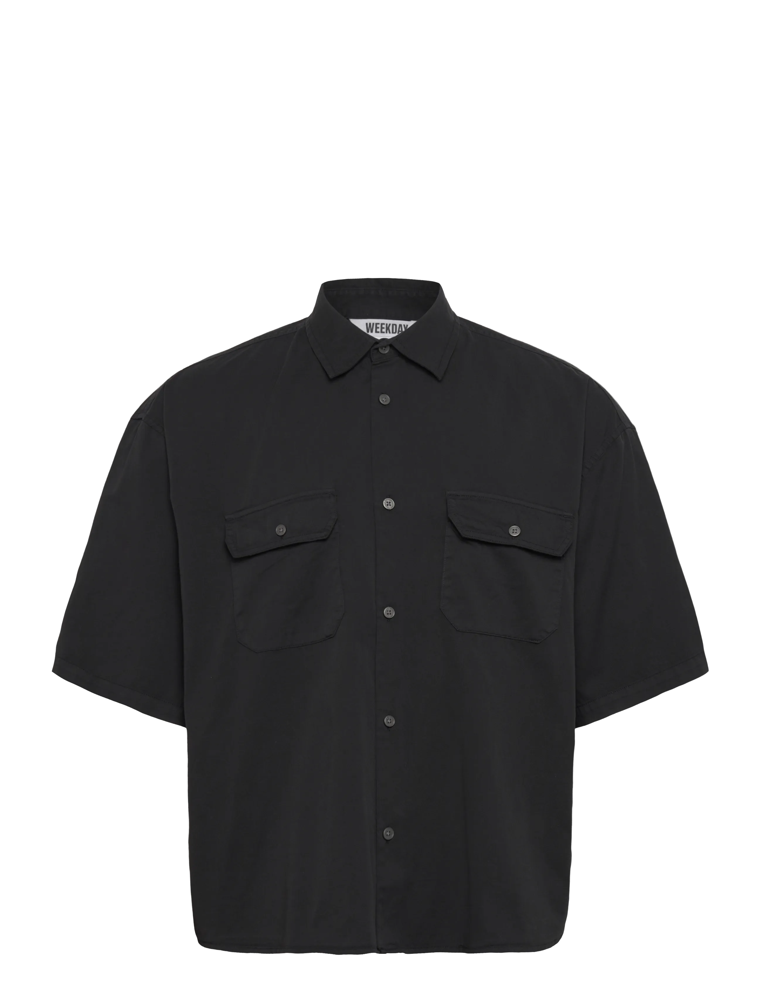 Weekday Boxy Short-Sleeved Cotton Shirt - Short-sleeved shirts - BLACK / black
