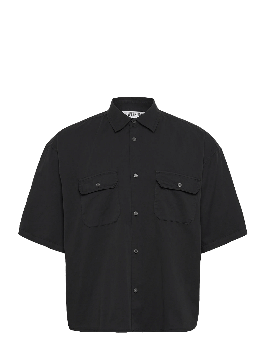 Weekday - Boxy Short-Sleeved Cotton Shirt - kortermede skjorter - black - 0