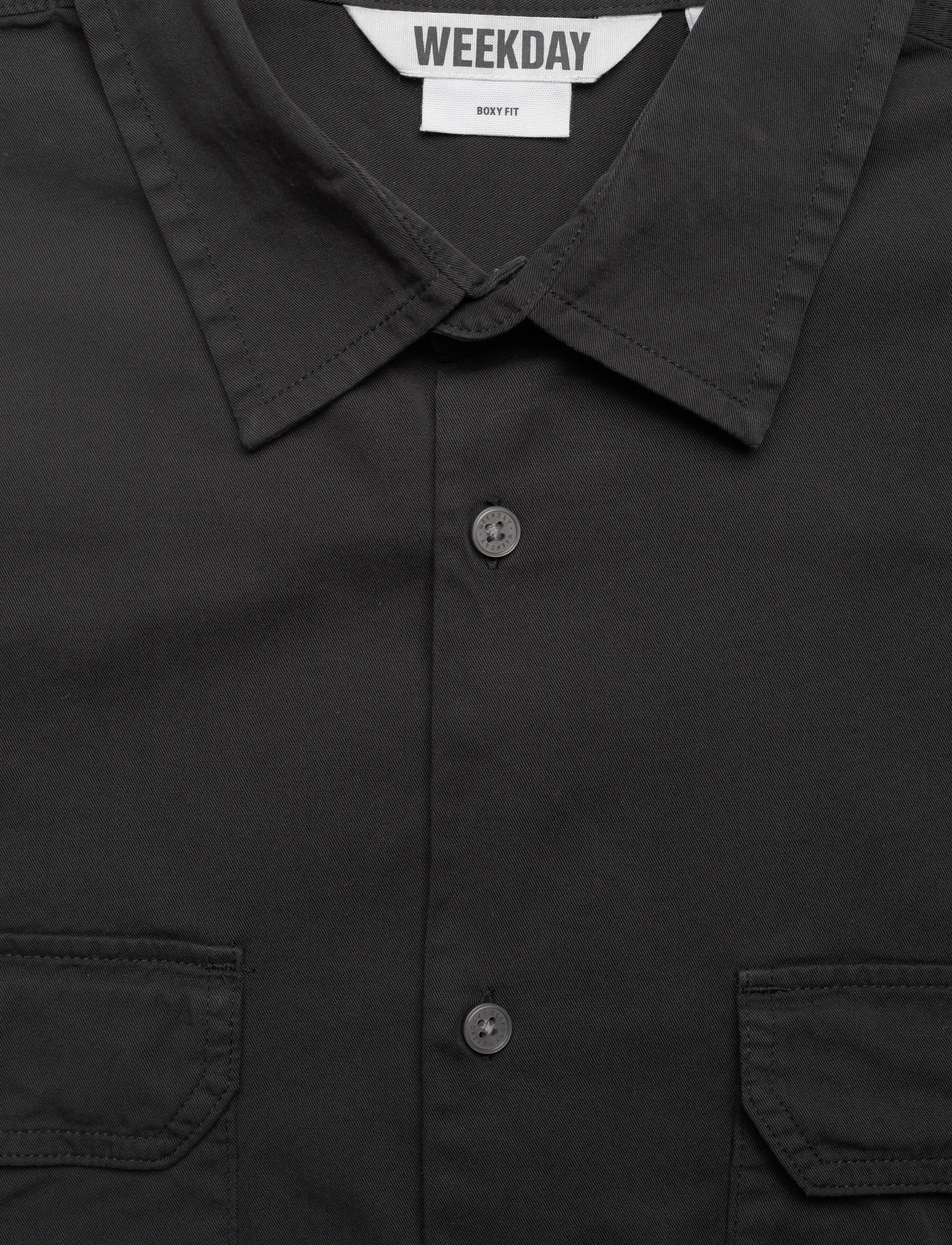 Weekday - Boxy Short-Sleeved Cotton Shirt - chemises à manches courtes - black - 2