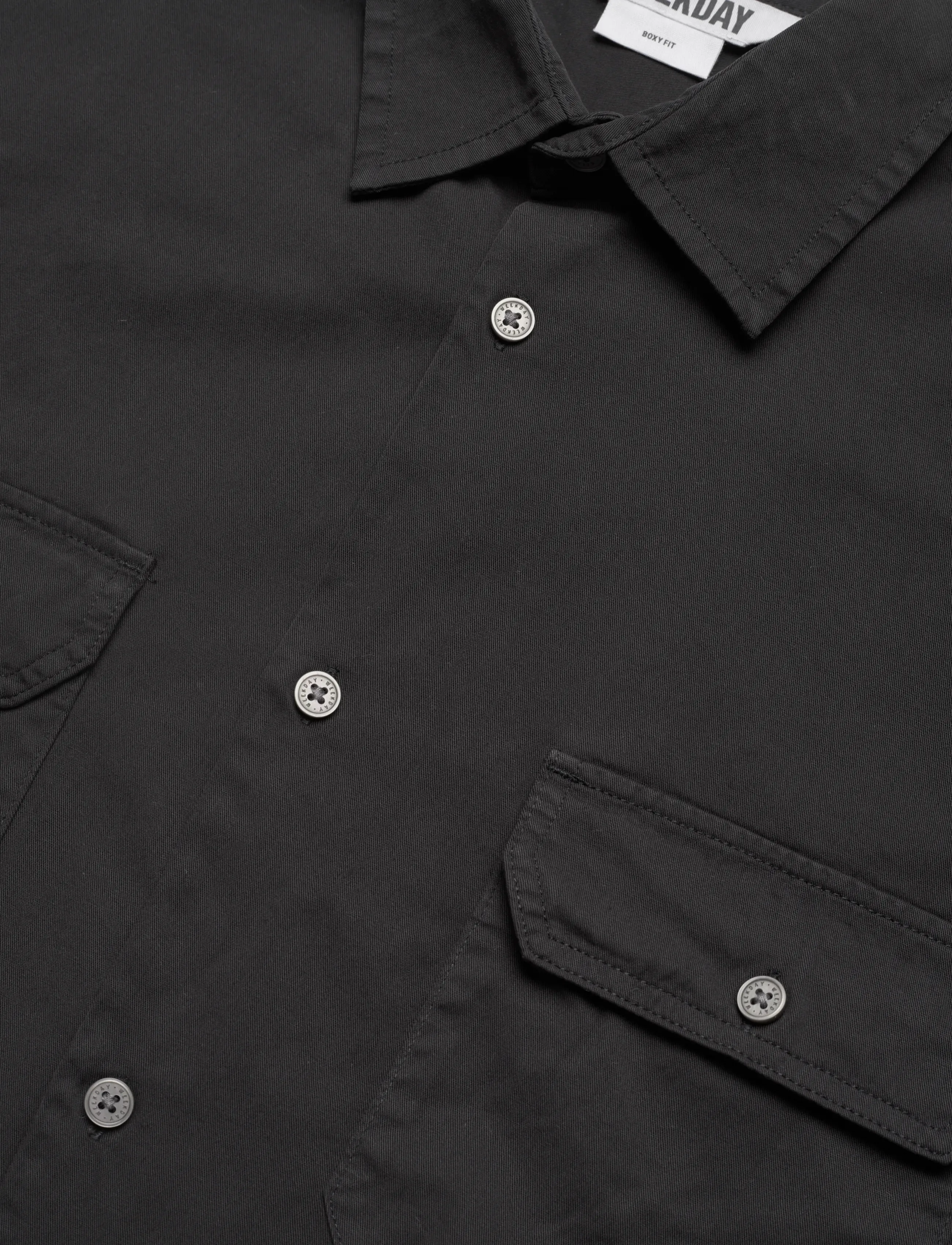 Weekday - Boxy Short-Sleeved Cotton Shirt - chemises à manches courtes - black - 3