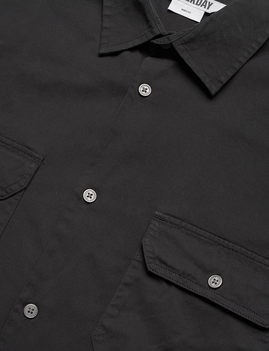 Weekday - Boxy Short-Sleeved Cotton Shirt - kortermede skjorter - black - 3