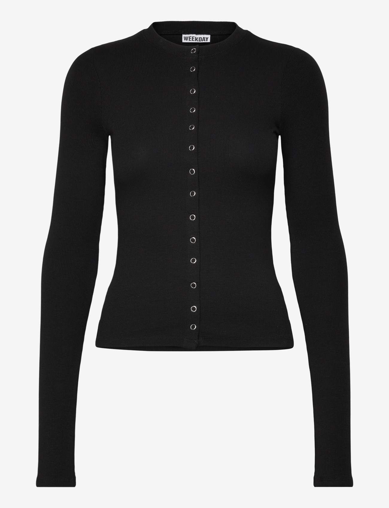 Weekday - Slim Ribbed Long-Sleeved Buttoned Cardigan - cardigans - black - 0