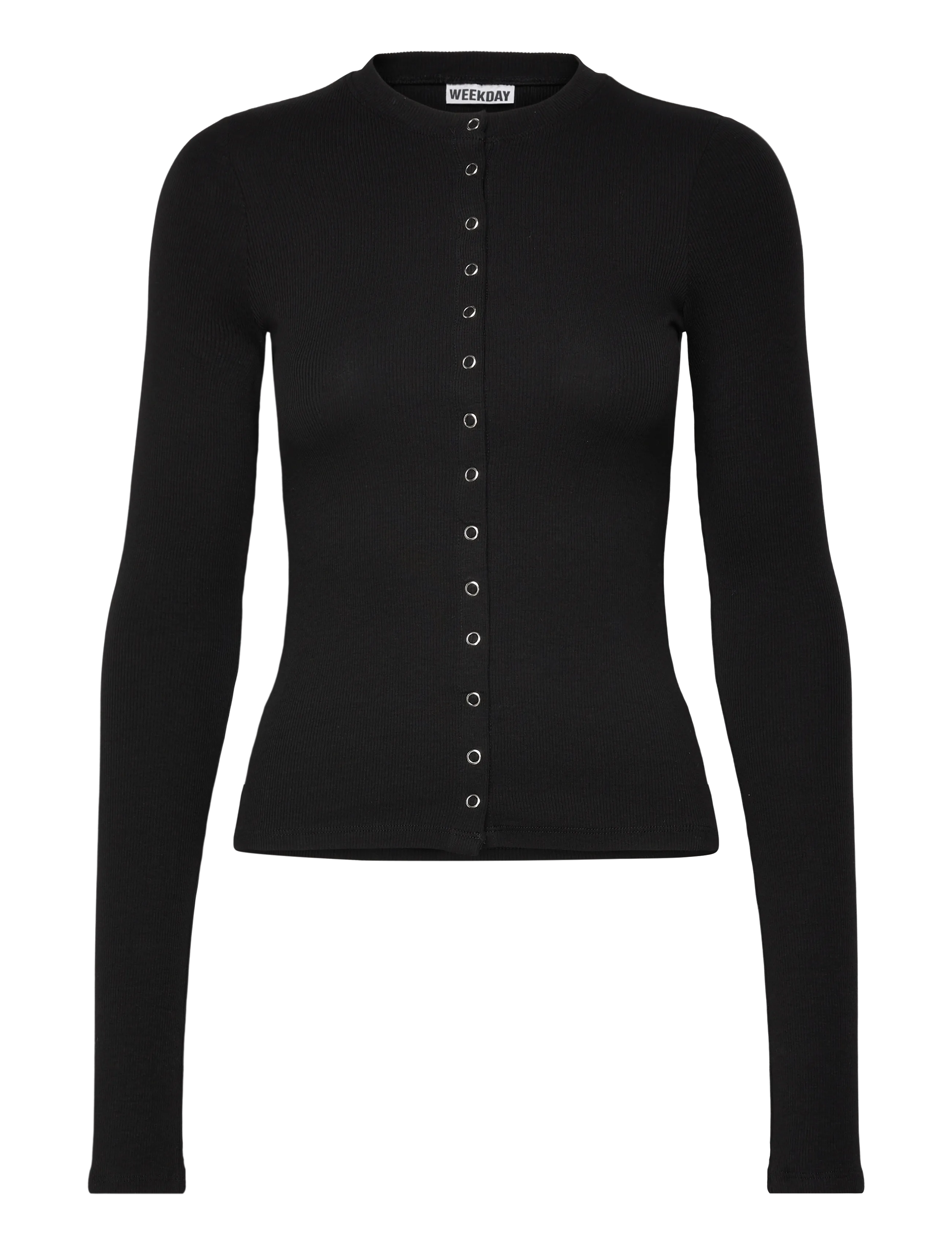 Weekday Slim Ribbed Long-Sleeved Buttoned Cardigan - Transitional Layering - BLACK / black