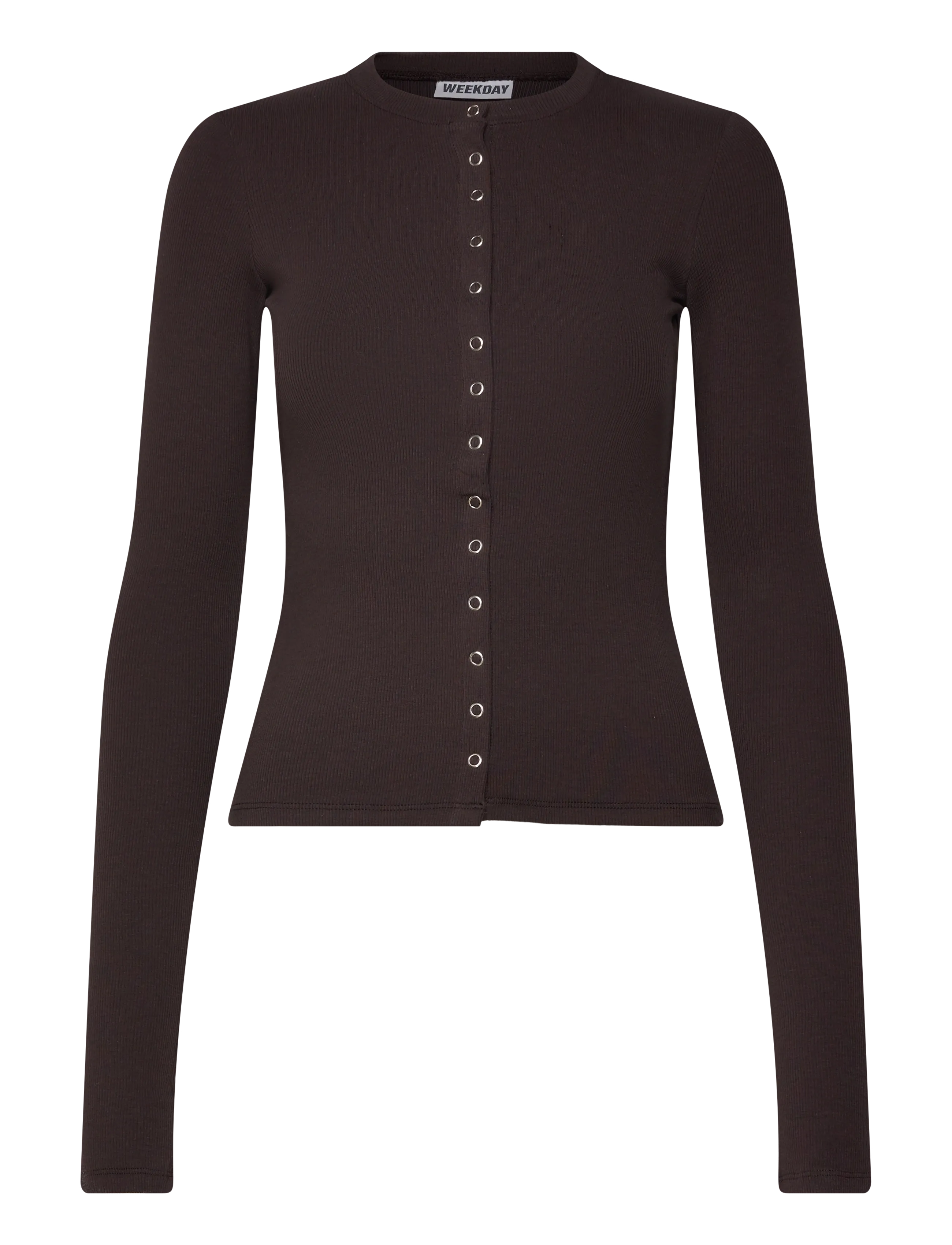 Weekday Slim Ribbed Long-Sleeved Buttoned Cardigan - Cardigans - DARK BROWN / brown