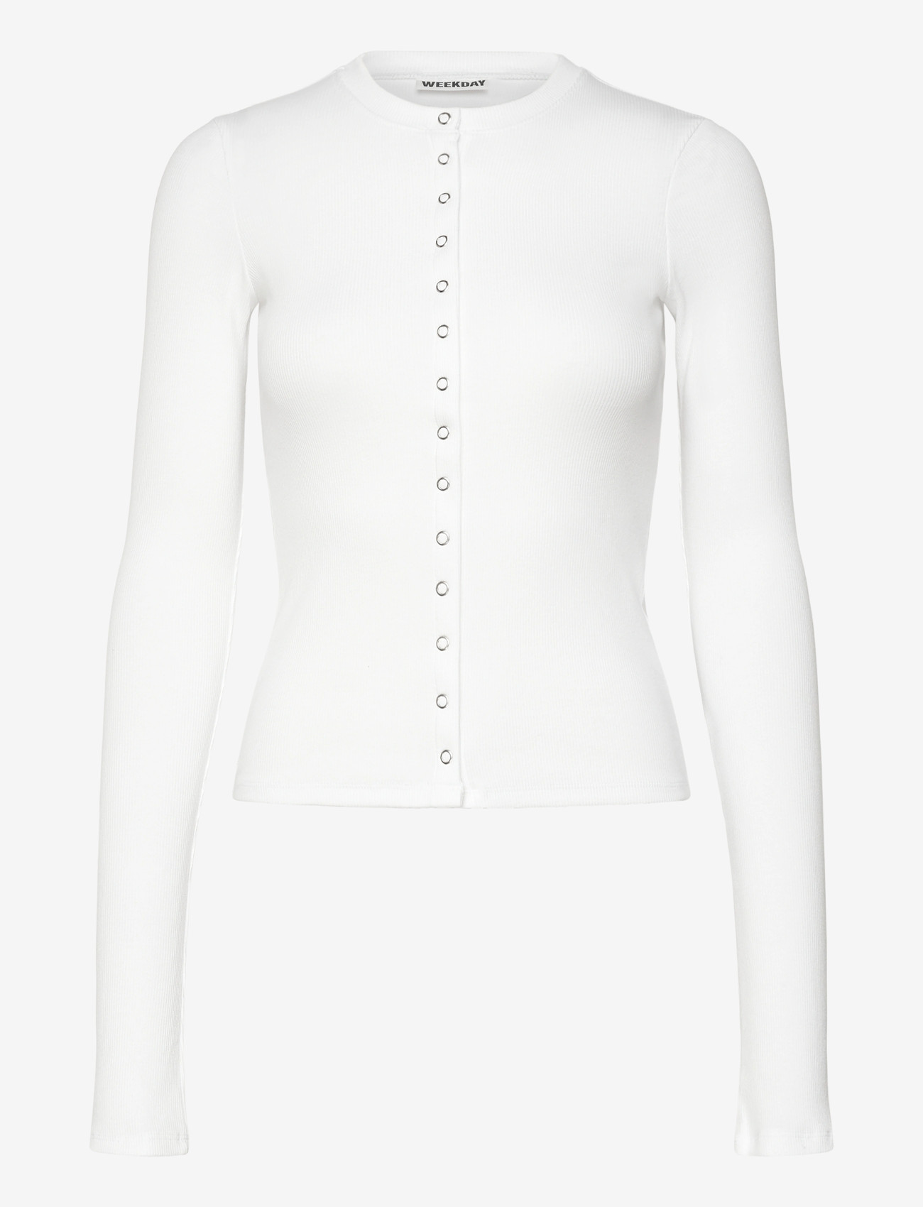 Weekday - Slim Ribbed Long-Sleeved Buttoned Cardigan - cardigans - white - 0