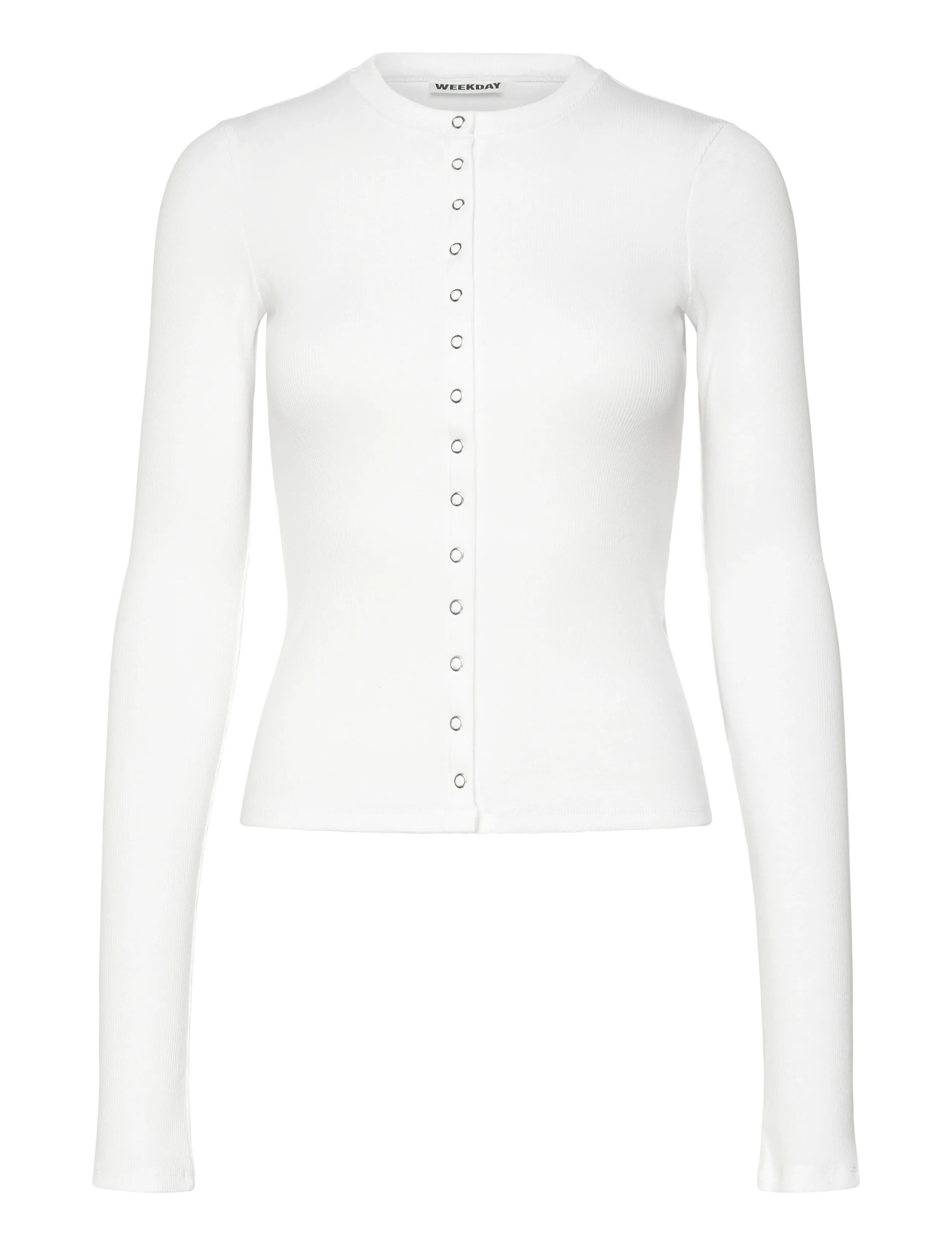 Weekday Slim Ribbed Long-Sleeved Buttoned Cardigan - Weekday - WHITE / white