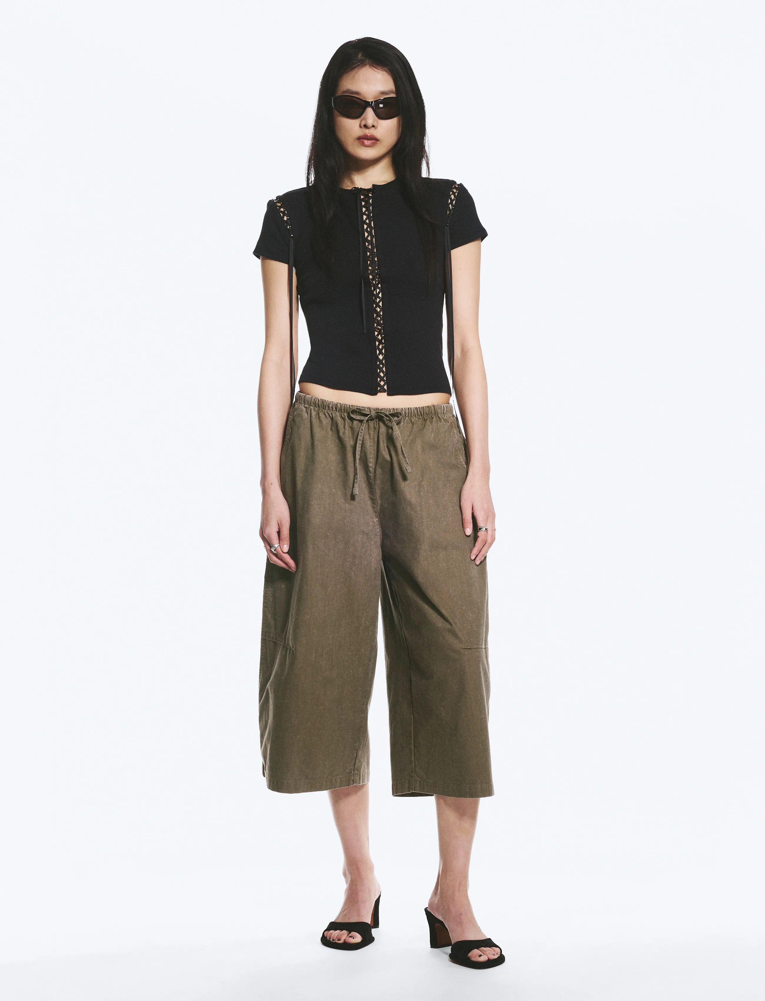 Weekday Low Rise Loose Cropped Trousers, Kvinder, Løse Cropped Bukser, Kakigrøn, Str: M