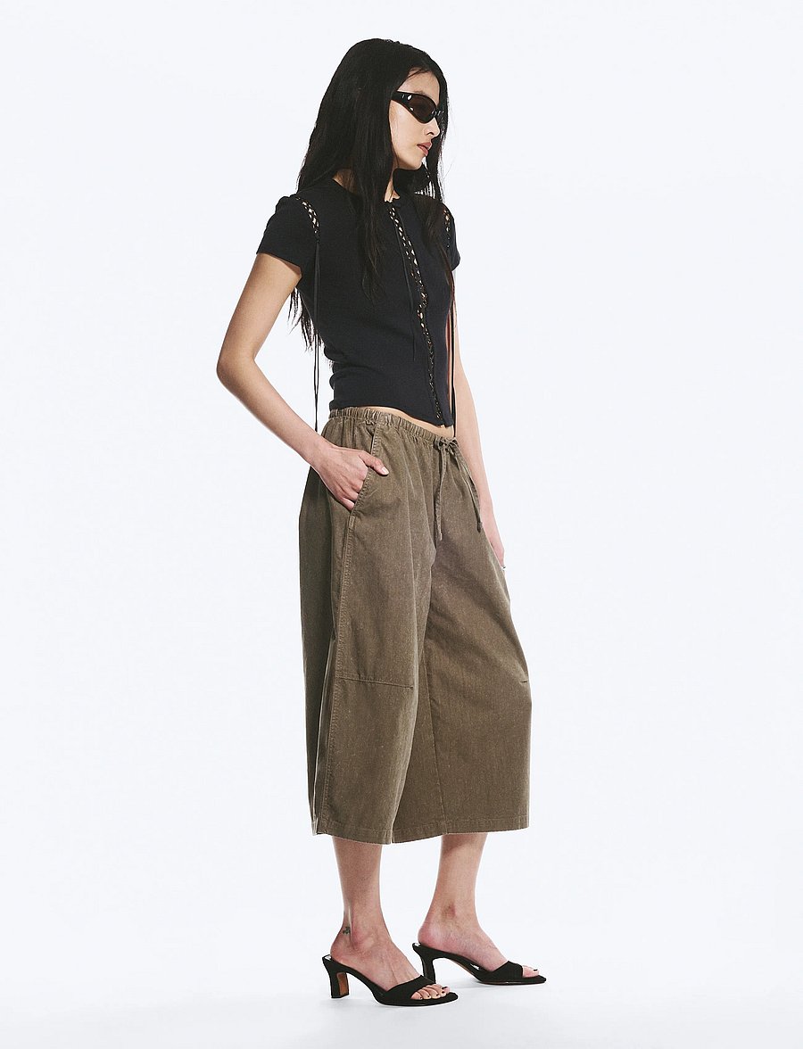 Weekday - Low Rise Loose Cropped Trousers - culottes - dark mole - 4
