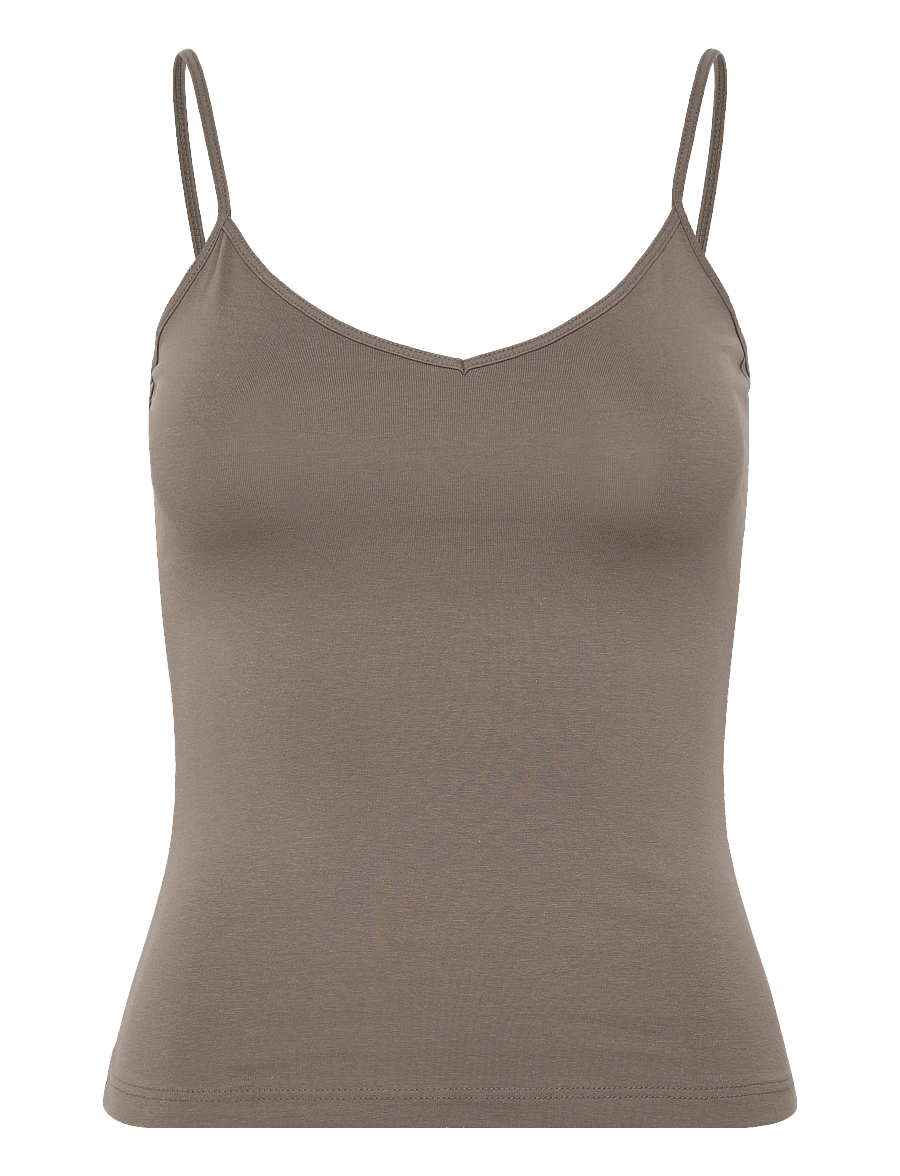 Weekday - Slim V-neck Cotton Singlet - linnen - mid grey - 0