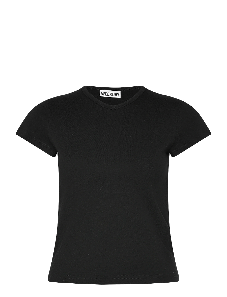 Weekday - V-neck Slim T-shirt - t-shirts - black - 0