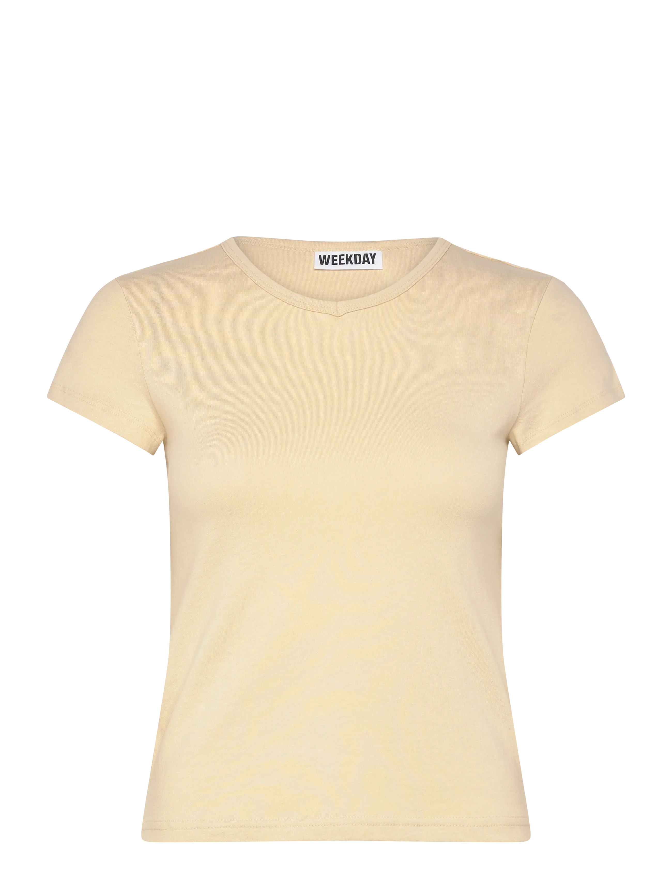 Weekday Slim Short-Sleeved V-Neck T-Shirt, XS, T-shirts & Oberteile, Creme - Short-sleeved, Frauen