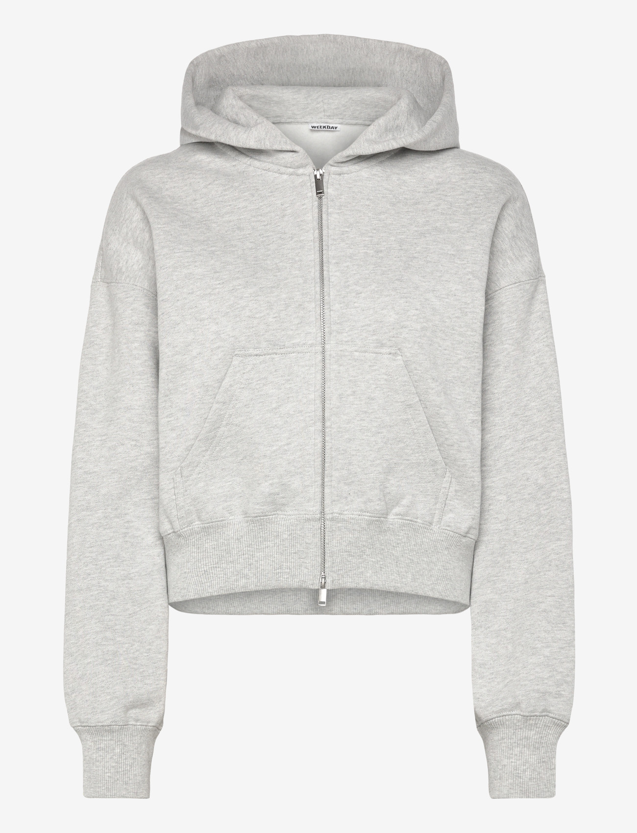 Weekday - Cropped Boxy Zip Hoodie - hoodies - grey melange - 0