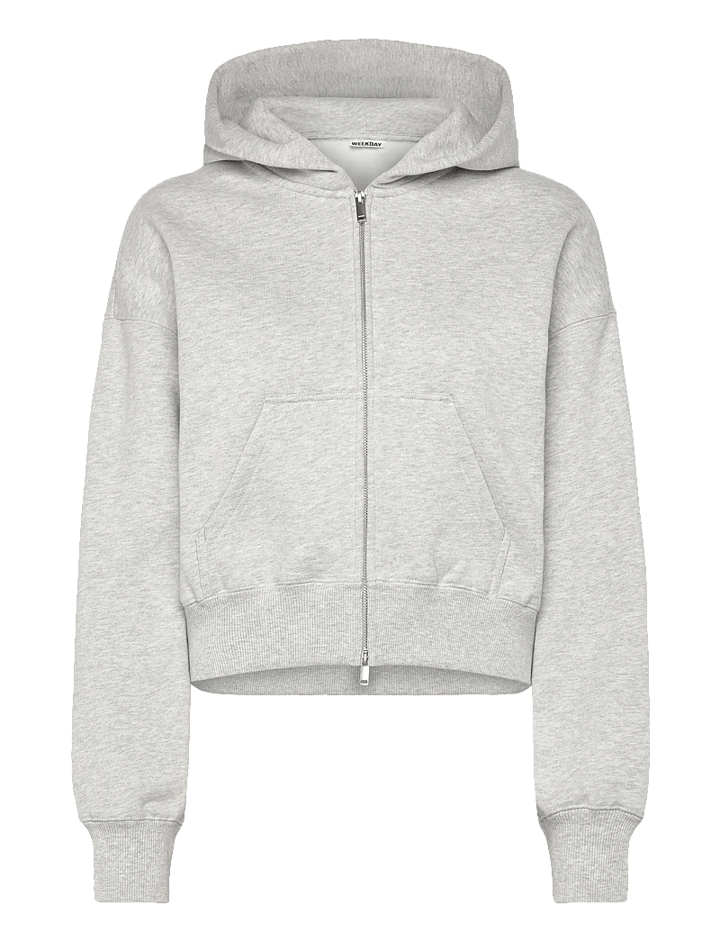Weekday - Cropped Boxy Zip Hoodie - hoodies - grey melange - 0
