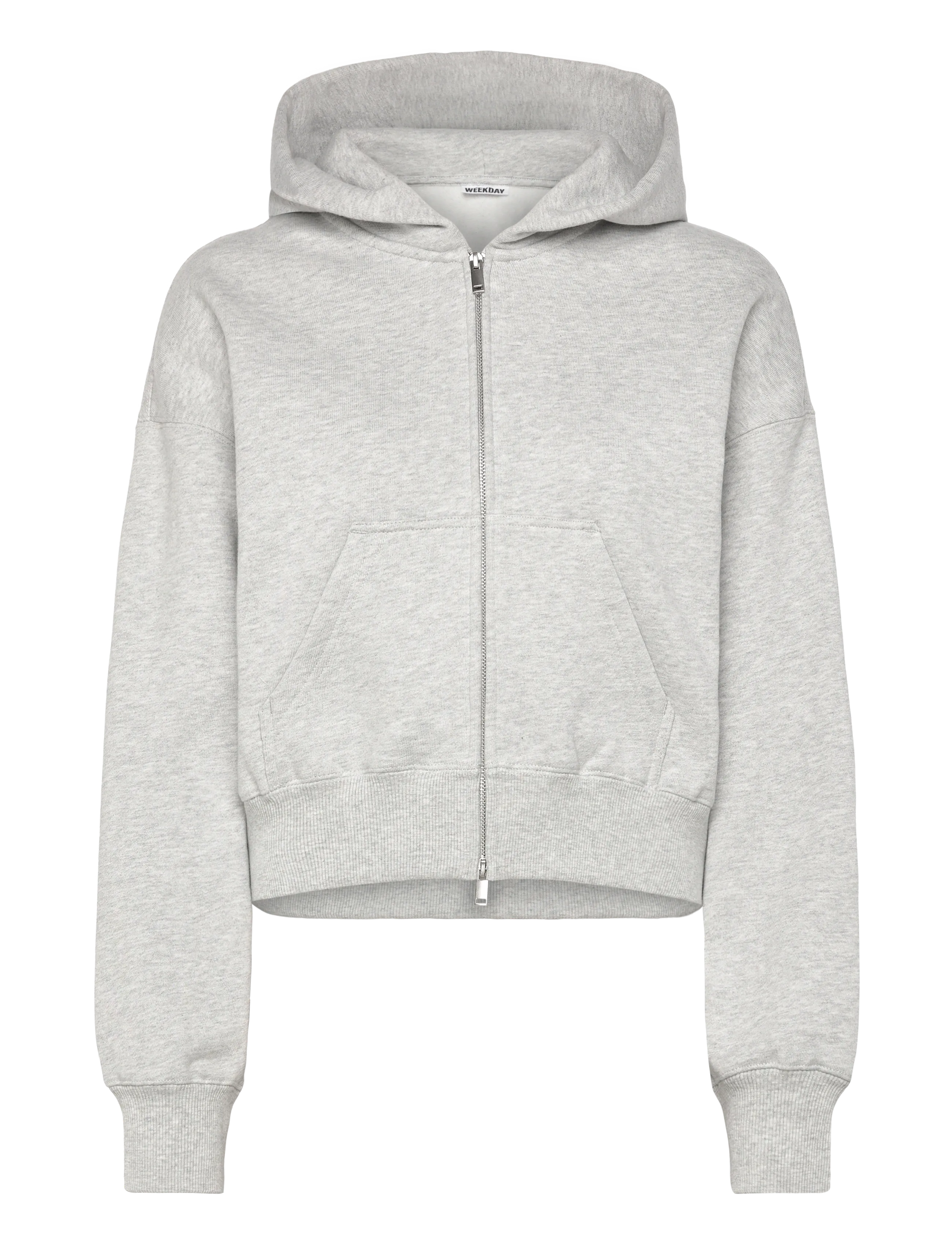 Weekday Cropped Boxy Zip Hoodie - Sweatshirts - GREY MELANGE / grey