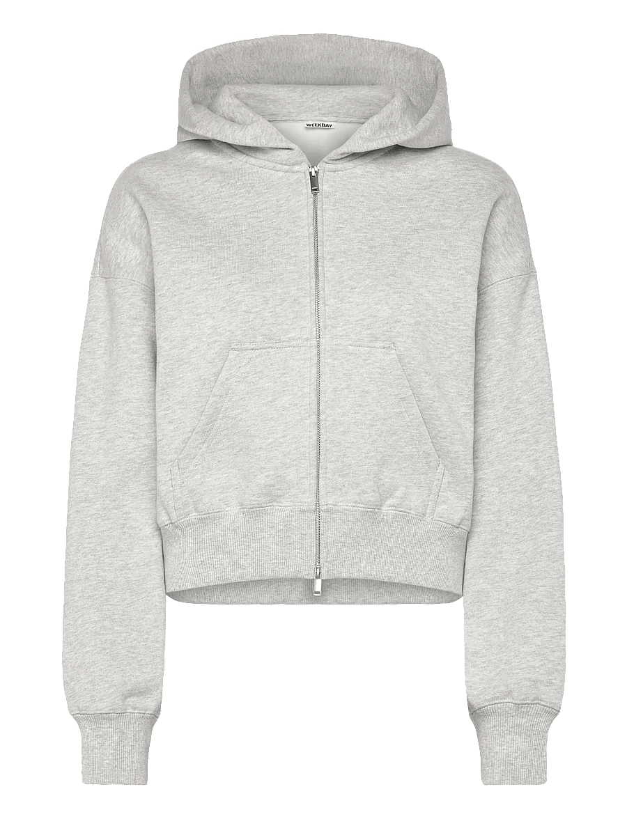 Weekday - Cropped Boxy Zip Hoodie - kapuzenpullover - grey melange - 0