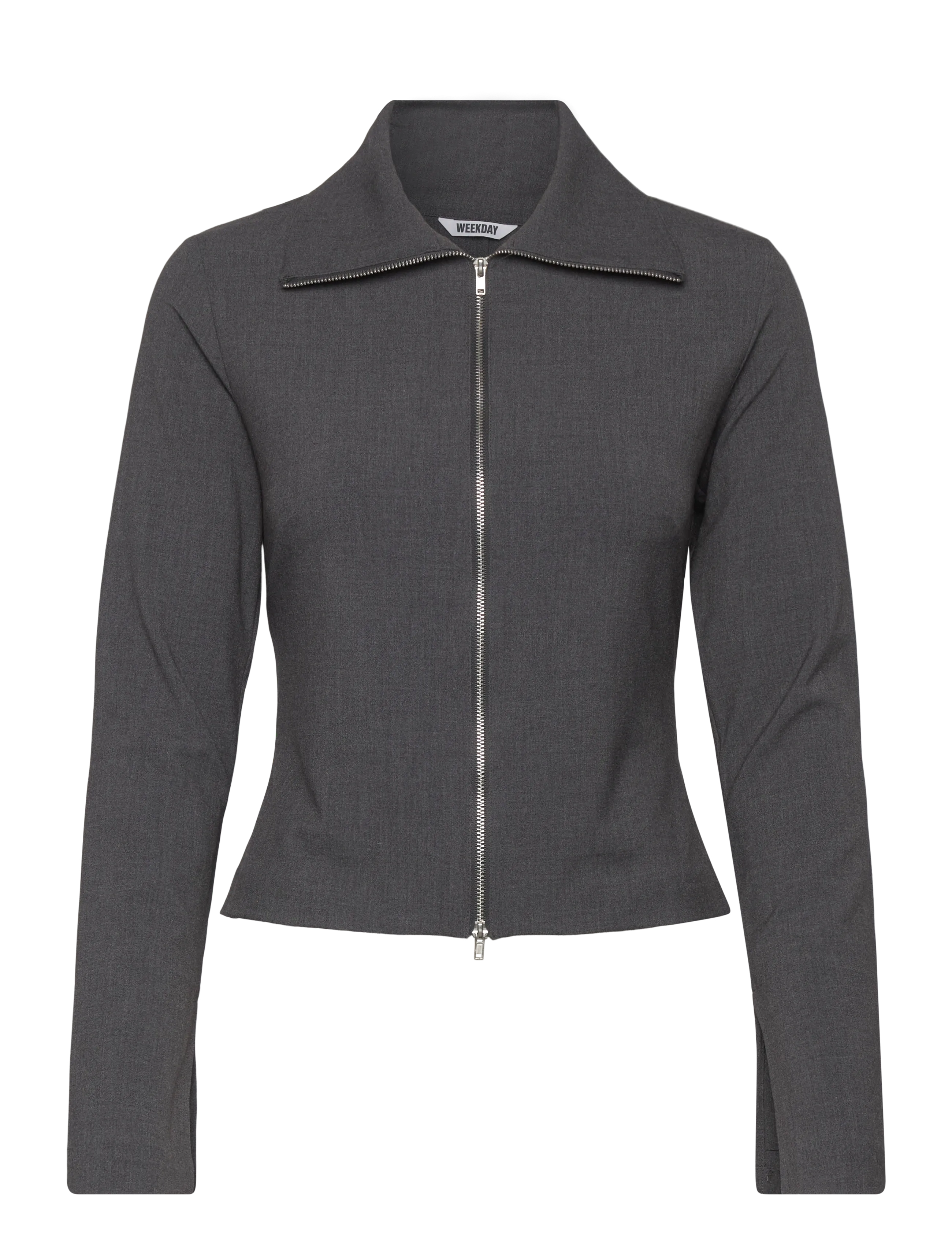 Weekday Slim Long-Sleeved Zip Shirt - Tøj - GREY MELANGE / grey
