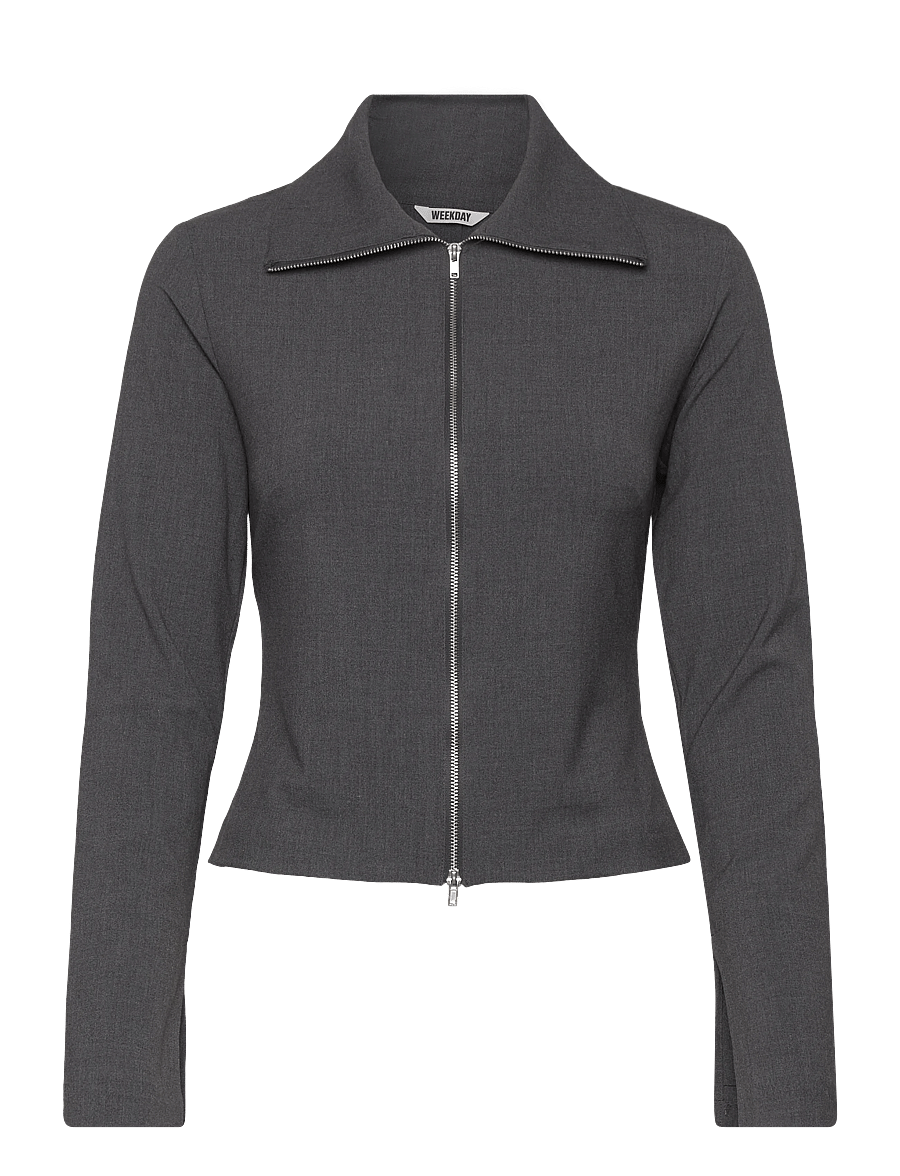 Weekday - Slim Long-Sleeved Zip Shirt - langærmede skjorter - grey melange - 0
