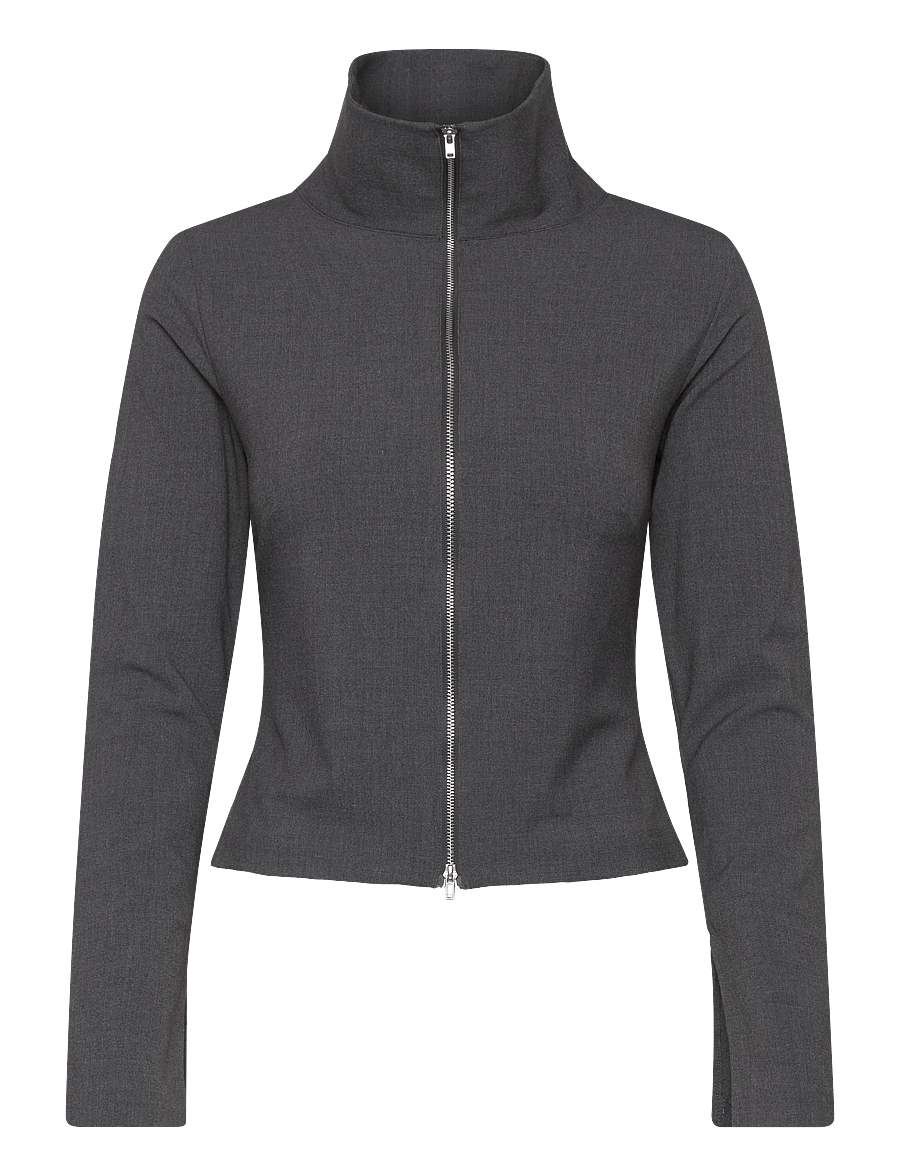 Weekday - Slim Long-Sleeved Zip Shirt - langærmede skjorter - grey melange - 2