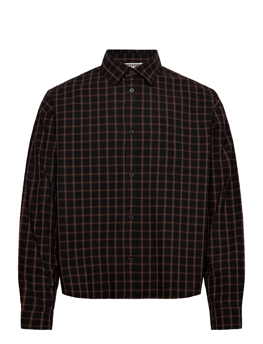 Weekday - Boxy Long-Sleeved Cotton Poplin Shirt - karierte hemden - black - 0