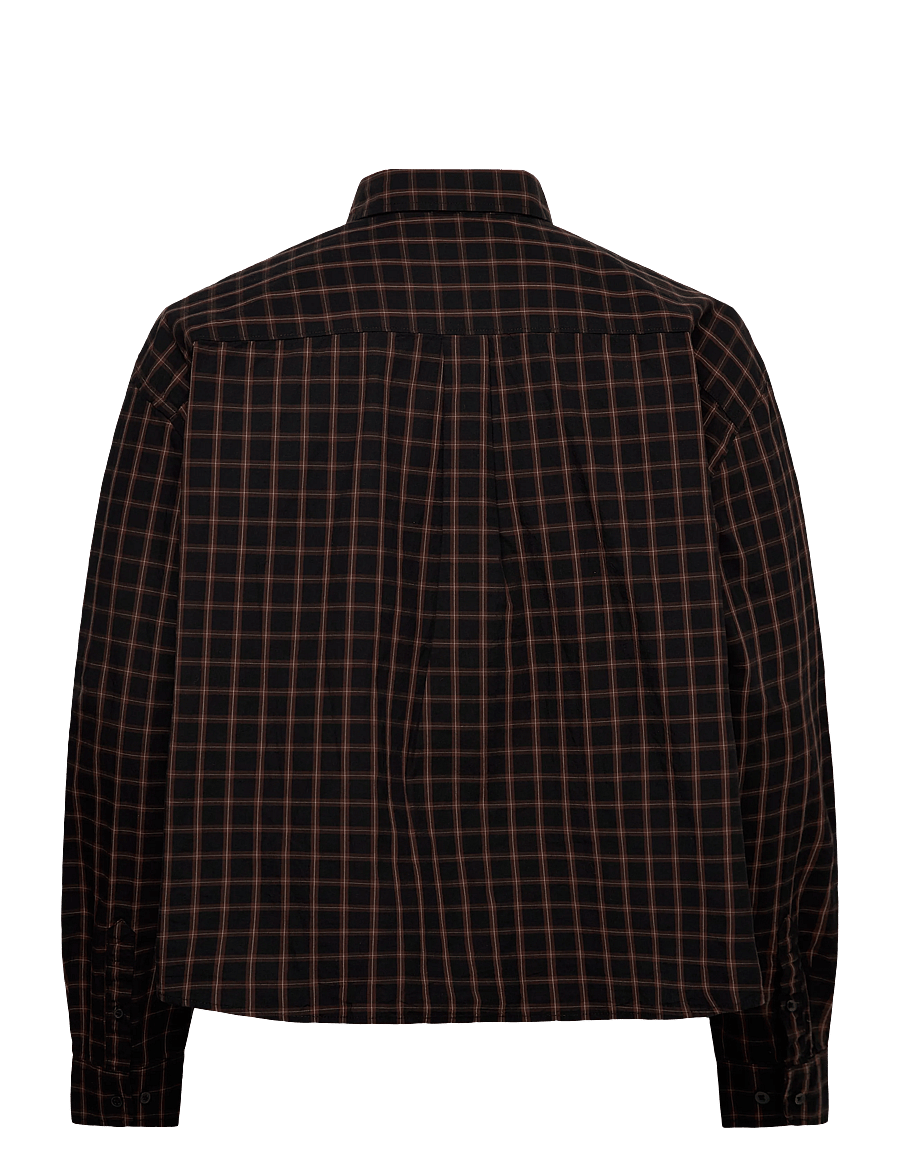 Weekday - Boxy Long-Sleeved Cotton Poplin Shirt - karierte hemden - black - 1