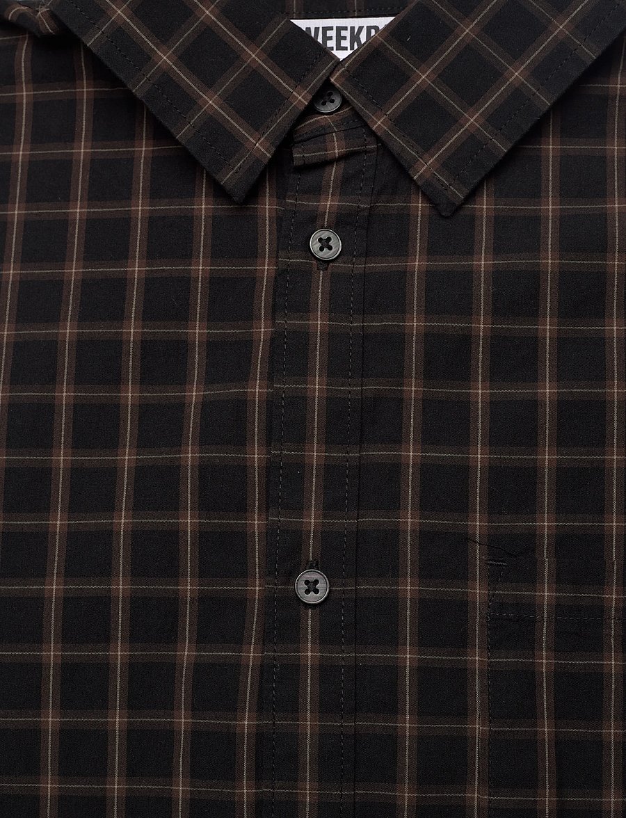 Weekday - Boxy Long-Sleeved Cotton Poplin Shirt - karierte hemden - black - 2